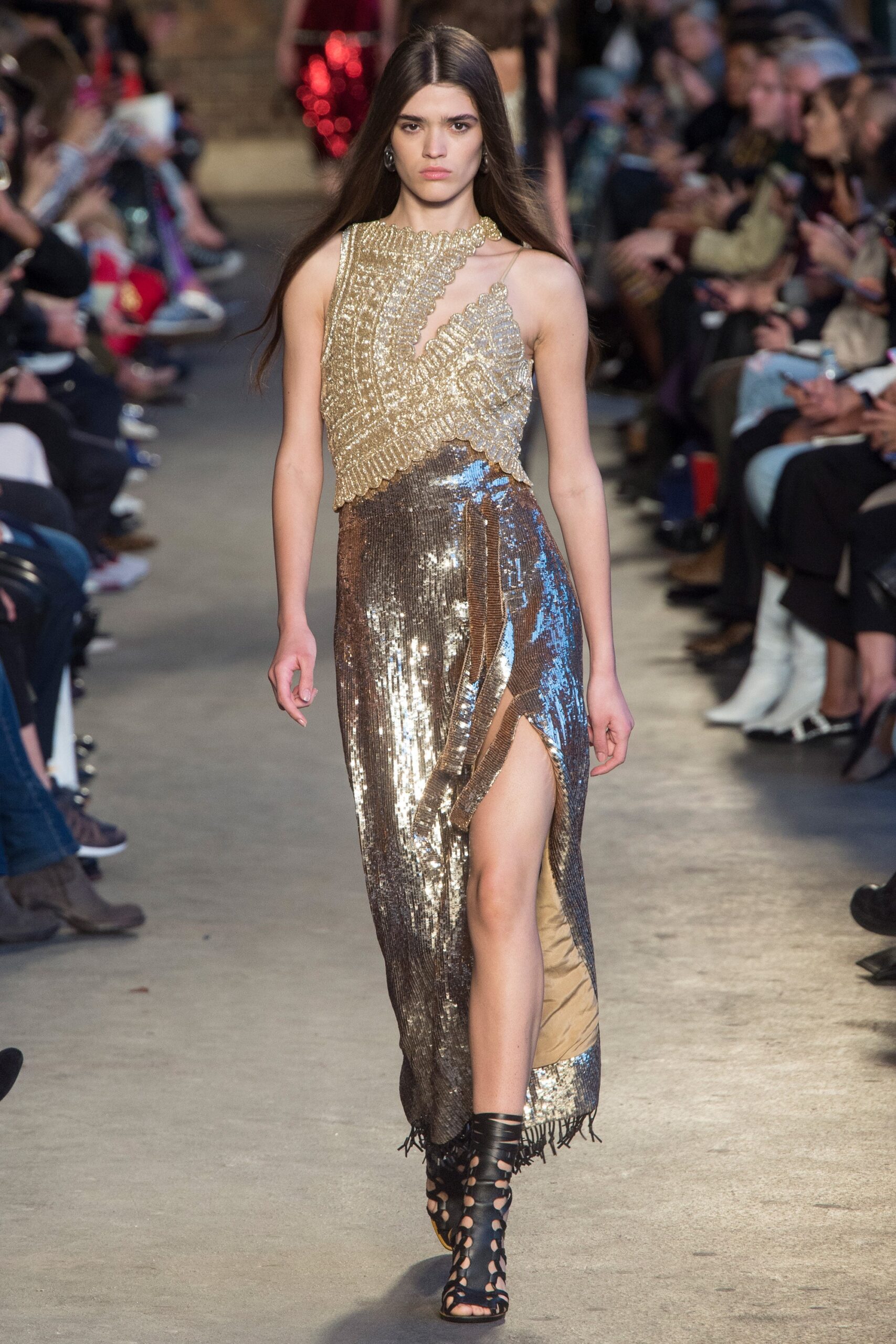 gold silver sequined midi dress