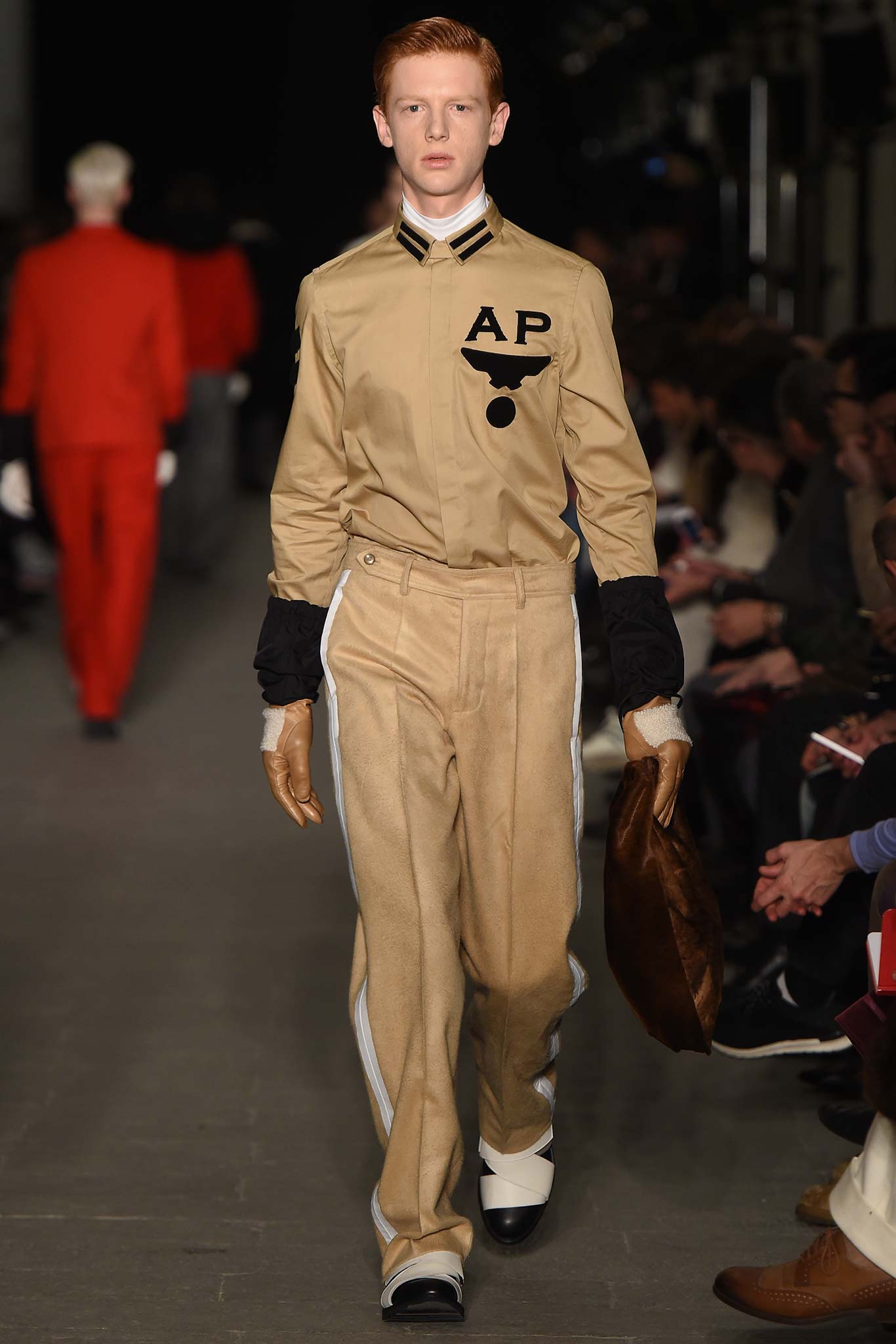 tan wool tailored straight-leg pants