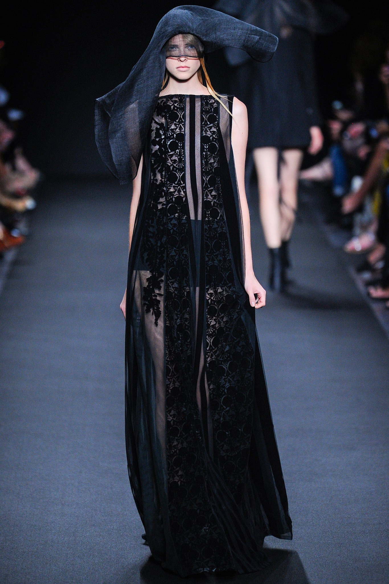 black silk embroidered gown