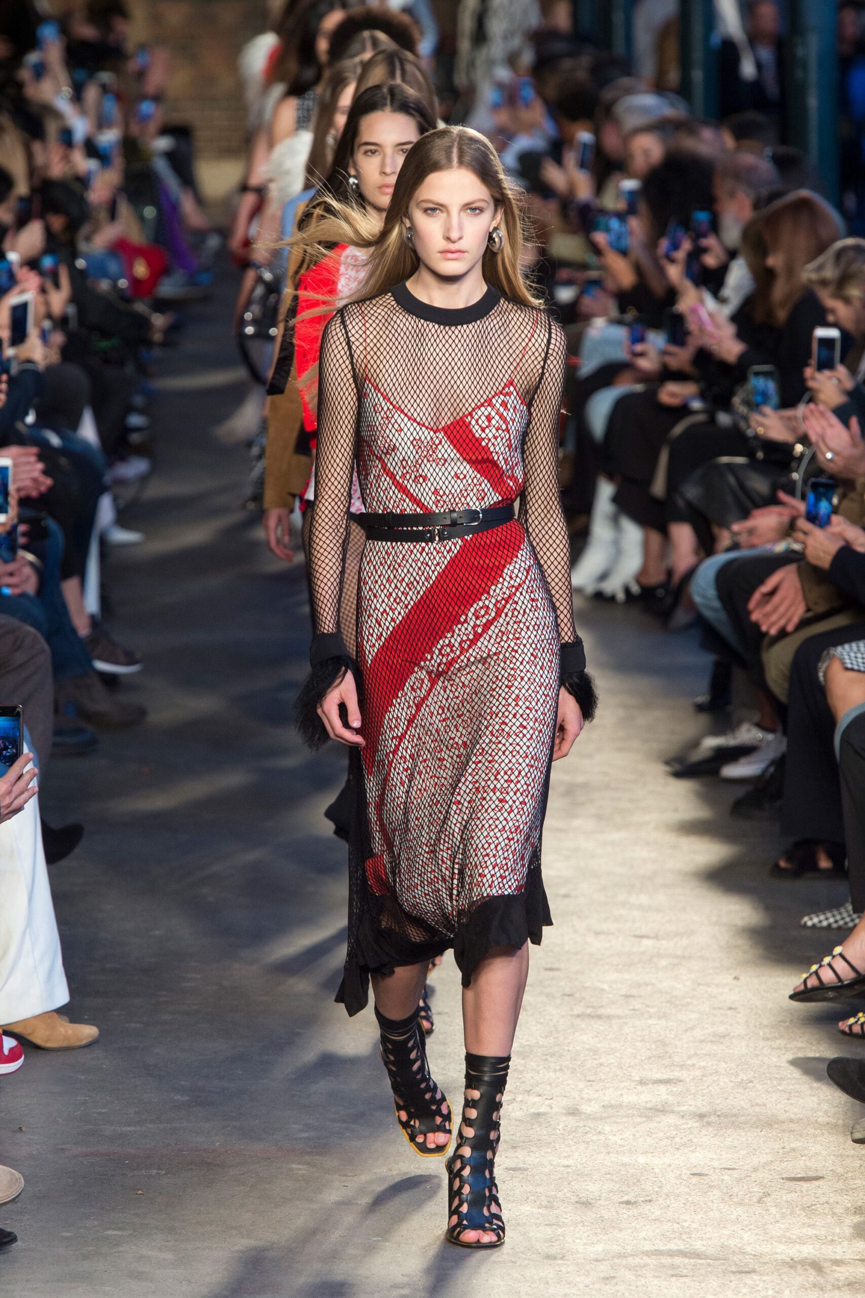 red silk sleeveless v-neck fitted layered printed dress