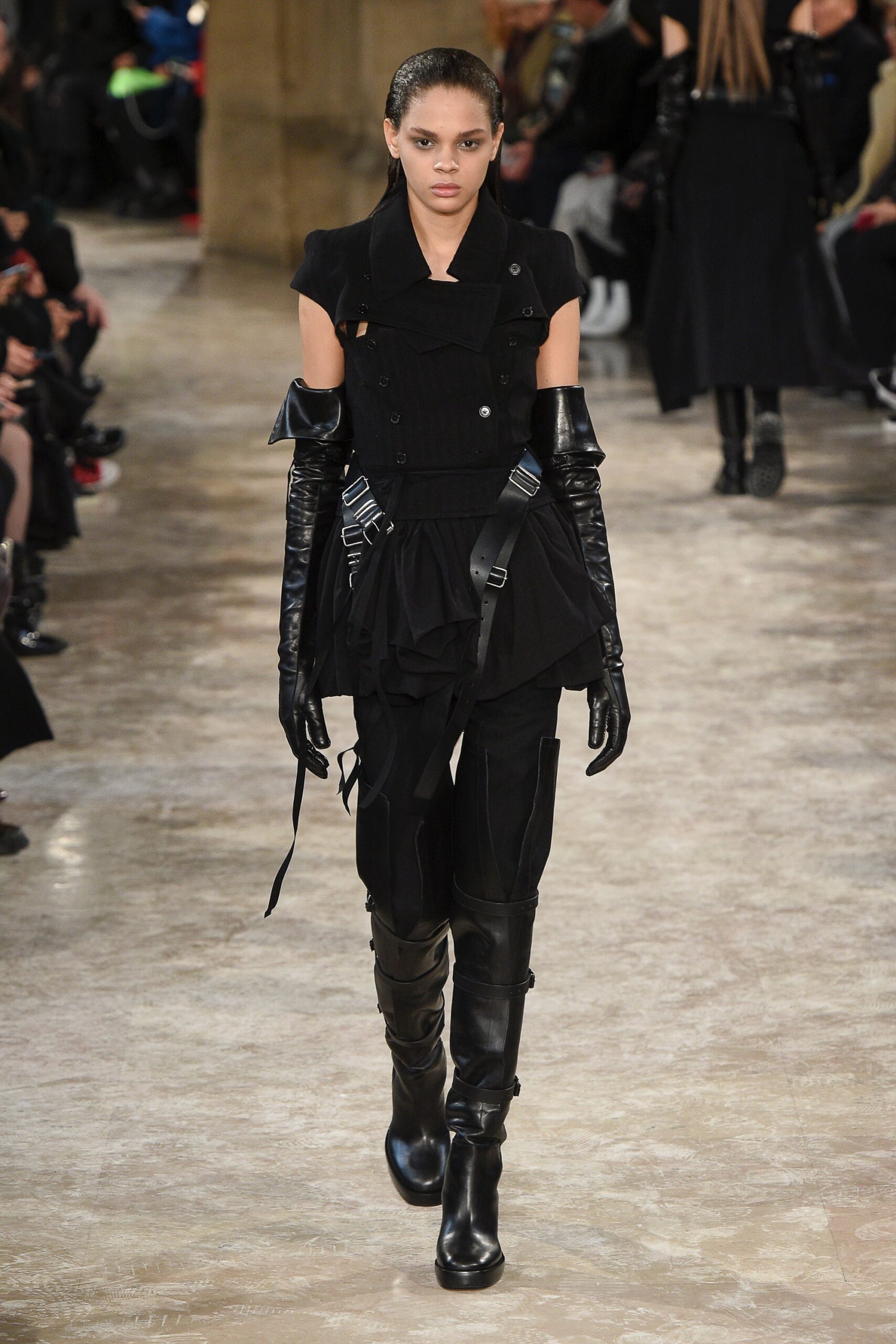black fitted top and pants