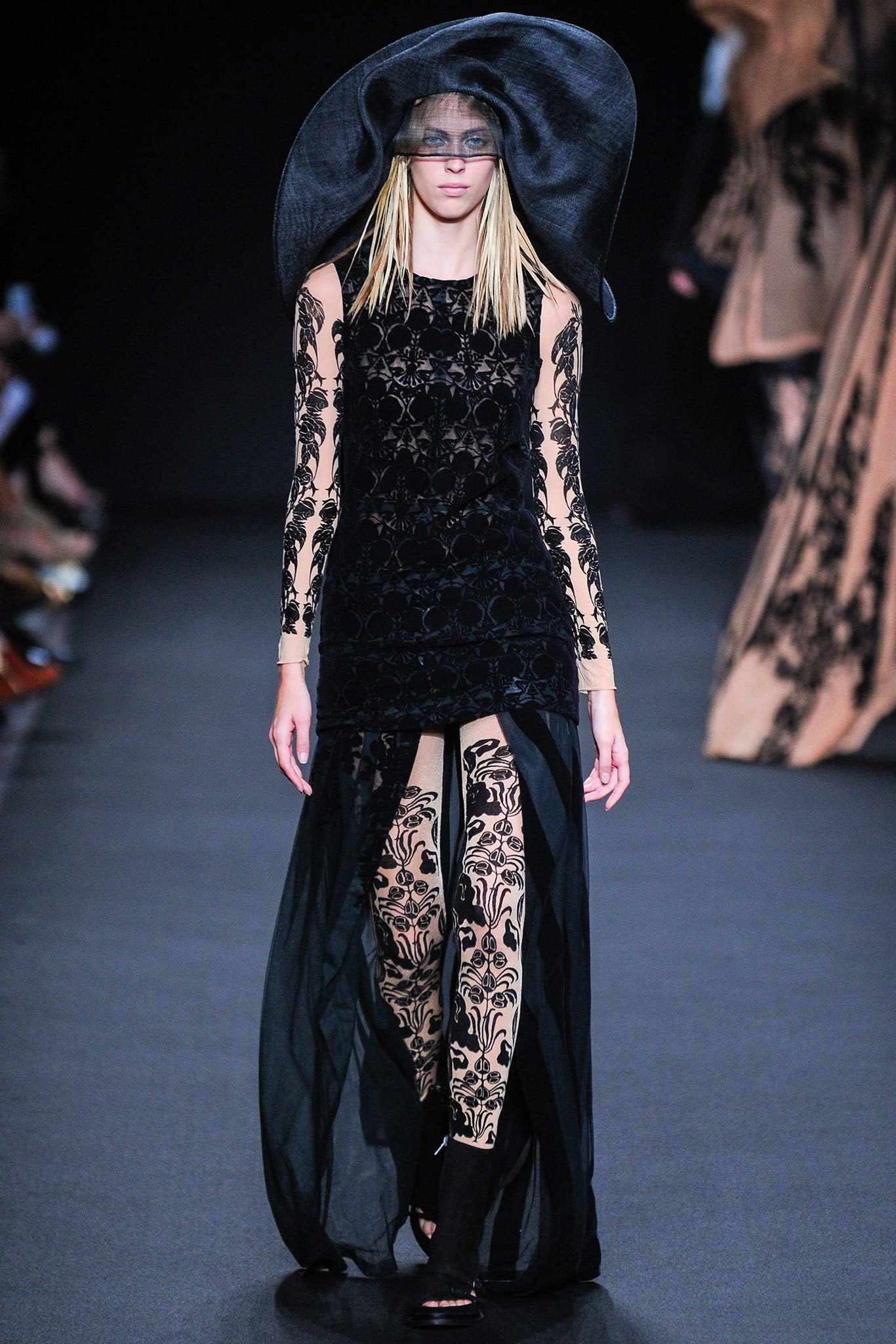 black silk long-sleeve v-neck fitted layered embellished dress