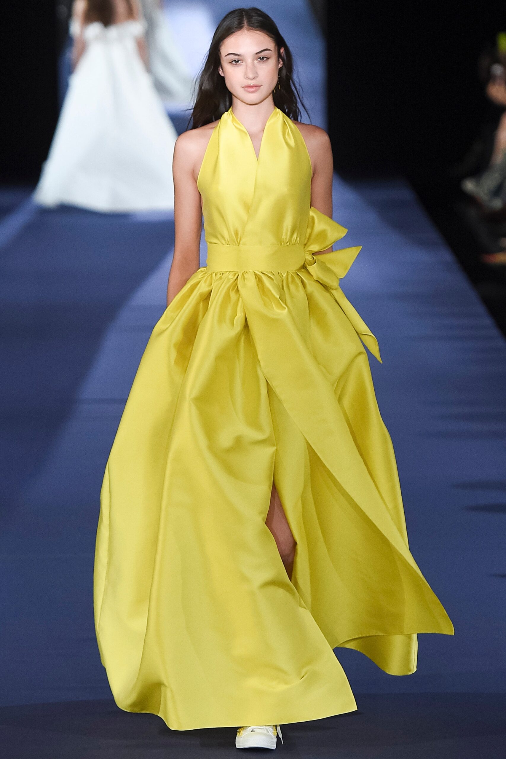 yellow silk halter gown