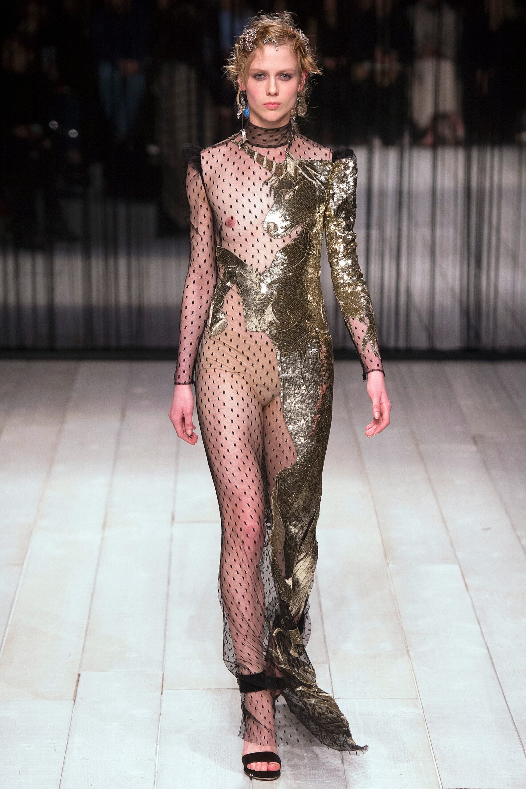 gold and black sheer dress