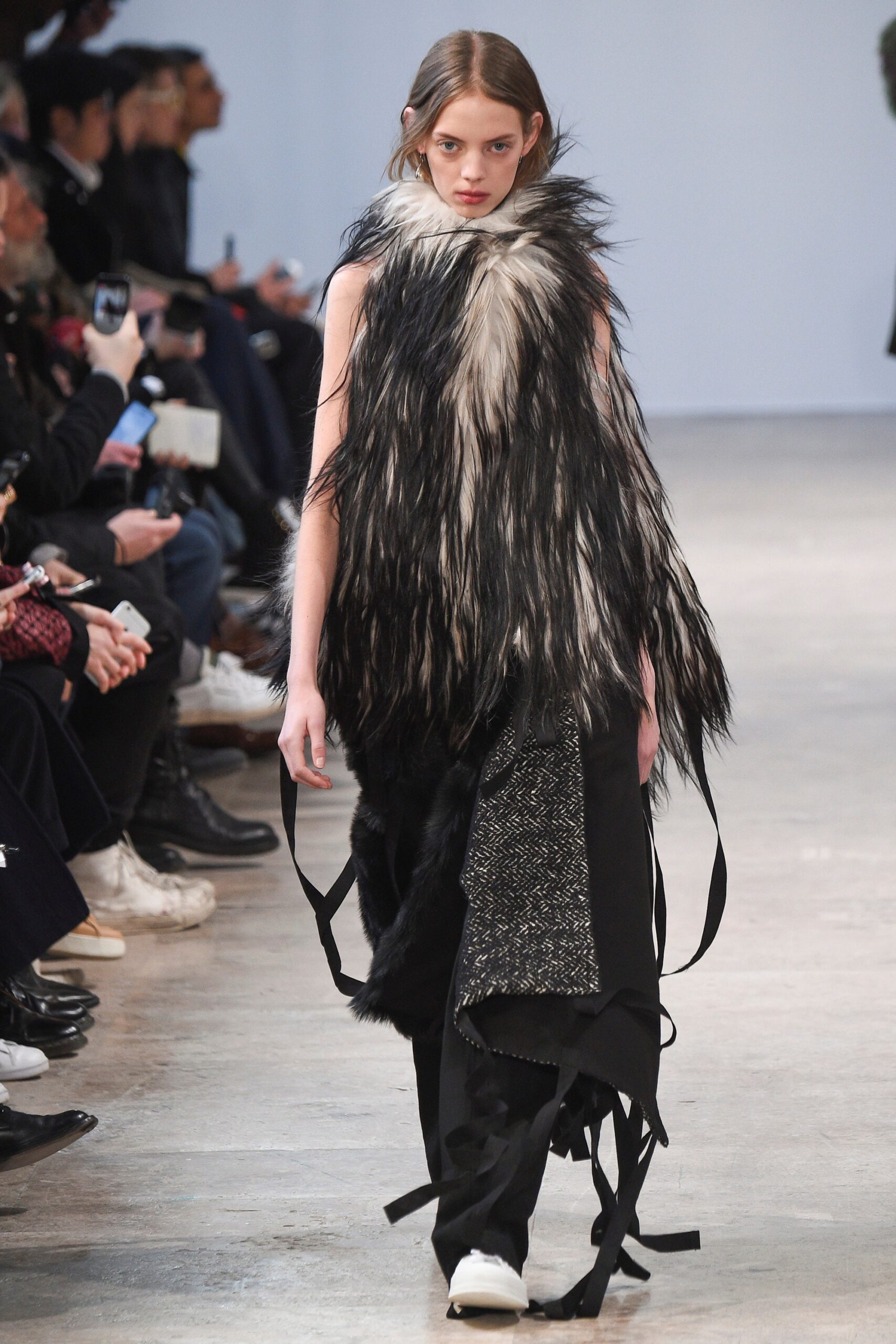 black fur sleeveless relaxed layered cape