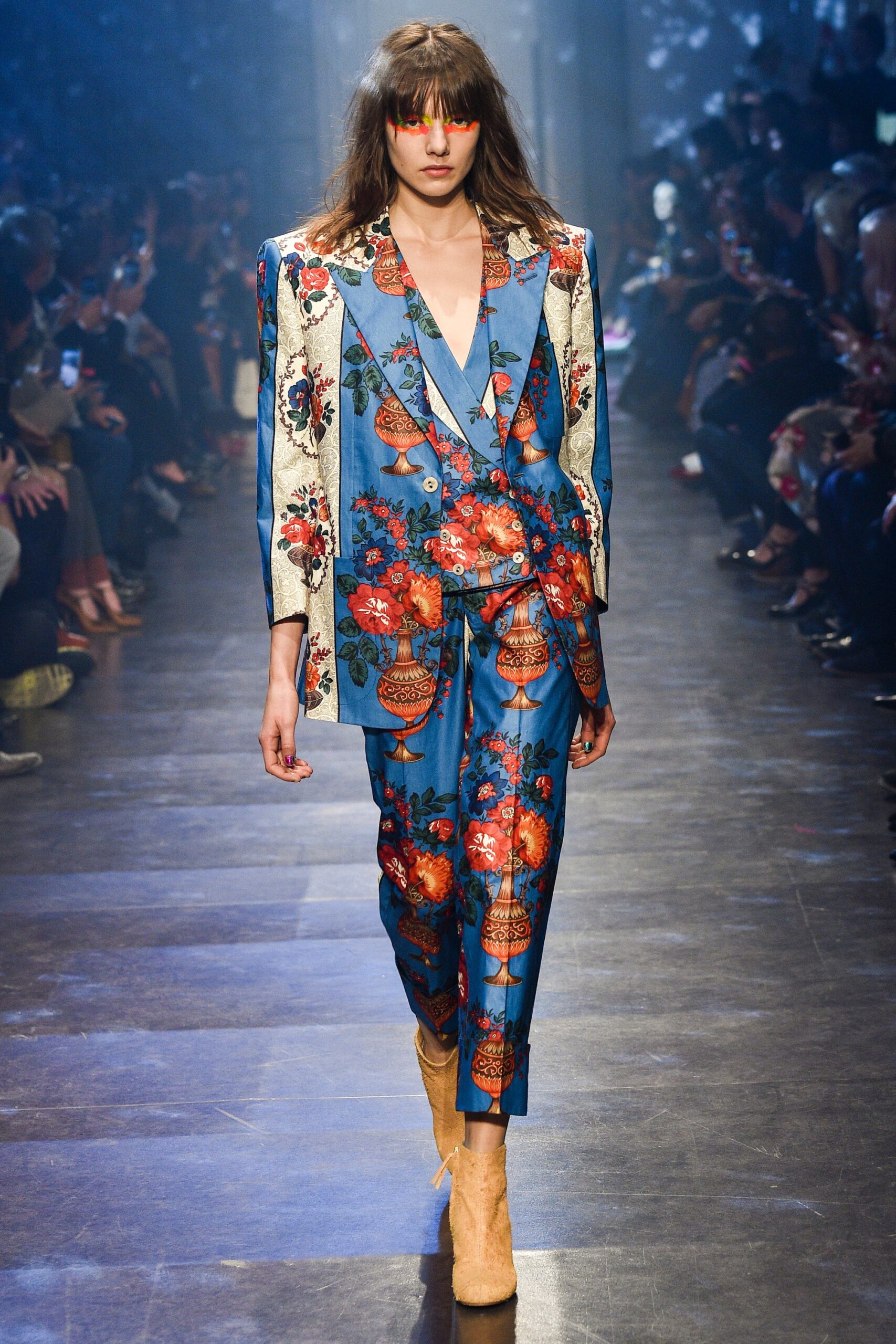 blue printed tailored suit