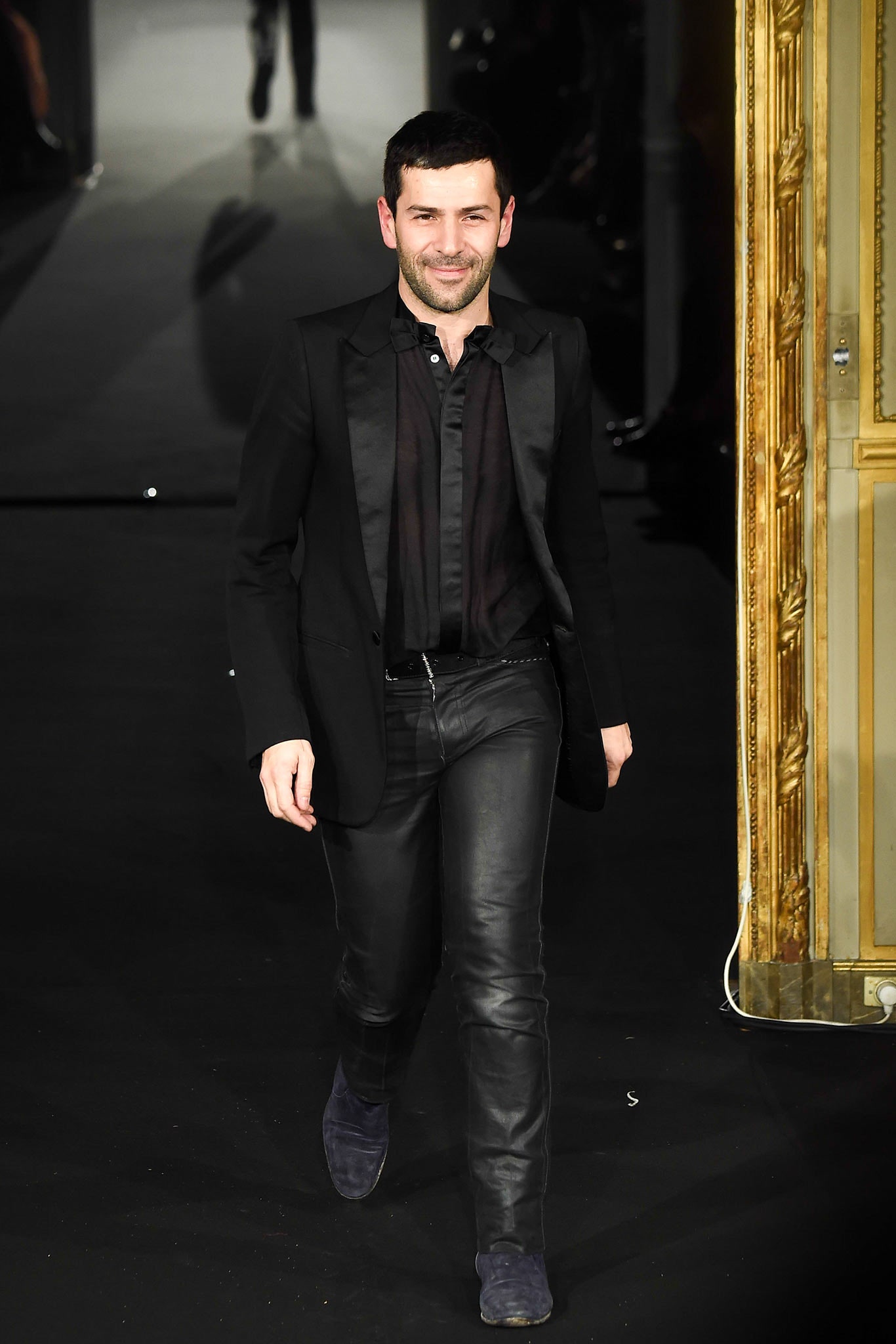 black leather slim zippered pants