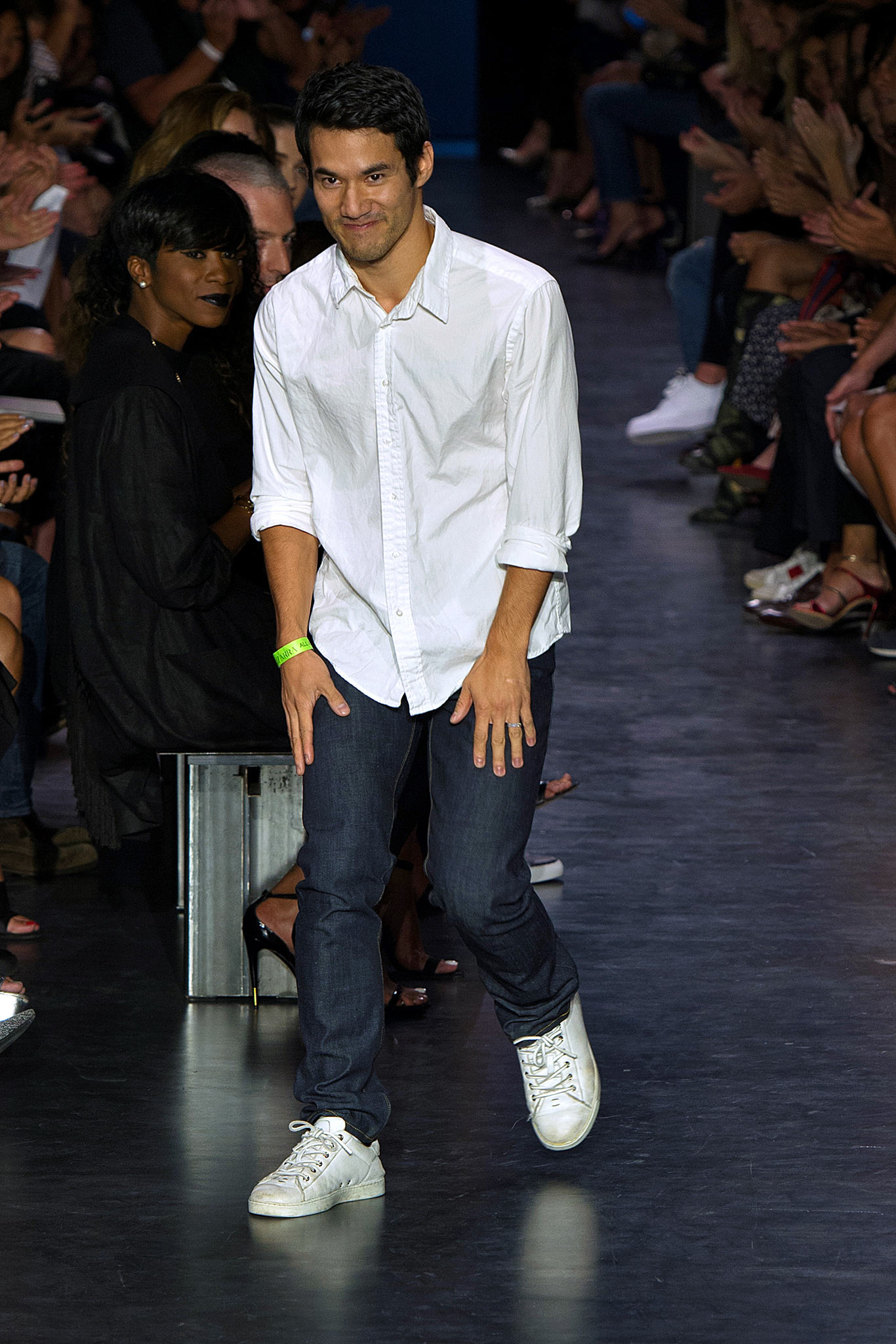 white shirt blue jeans