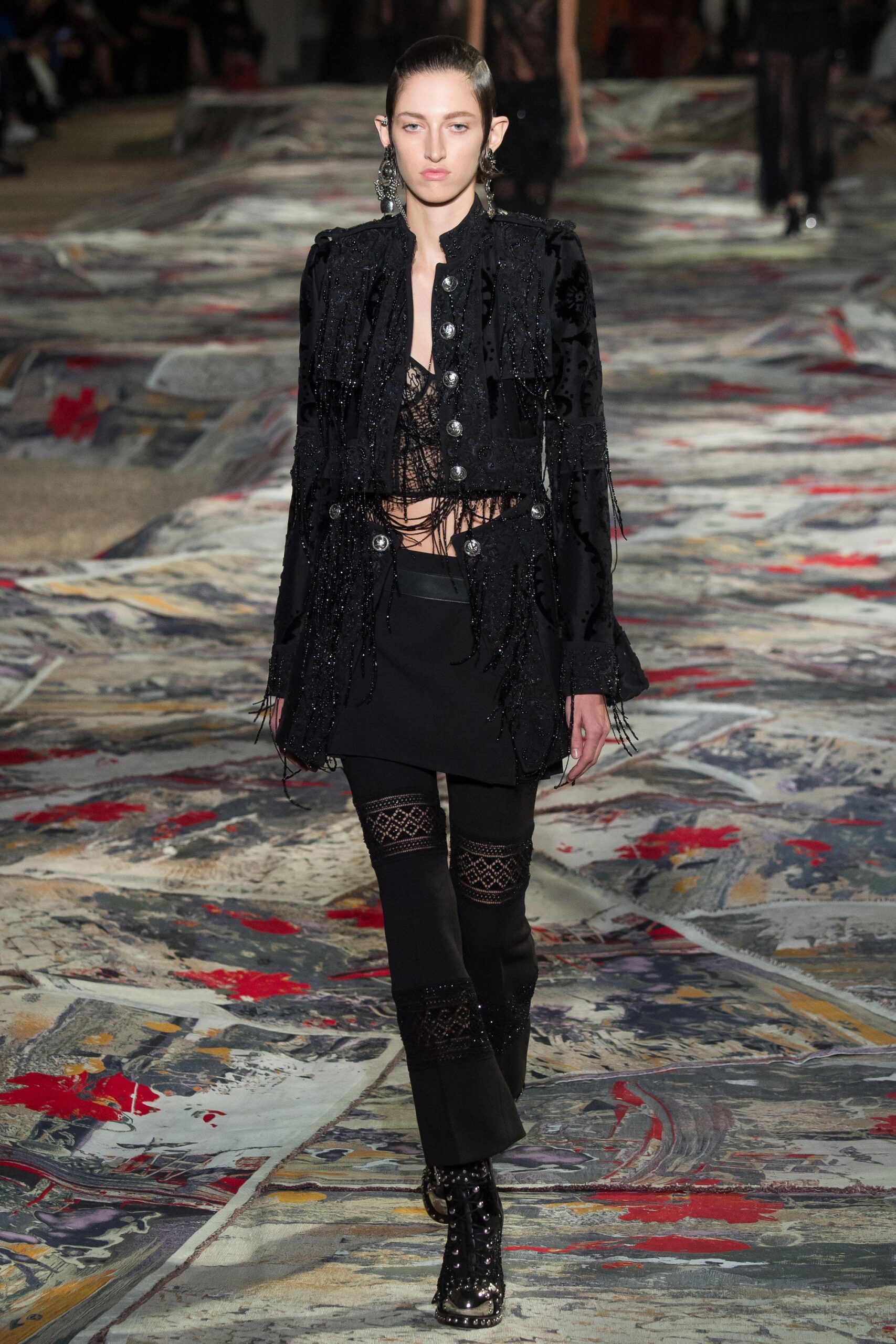 black fitted jacket and skirt