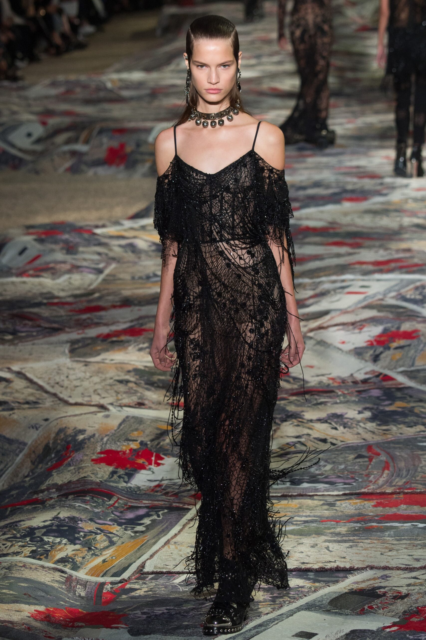 black sheer off-shoulder dress