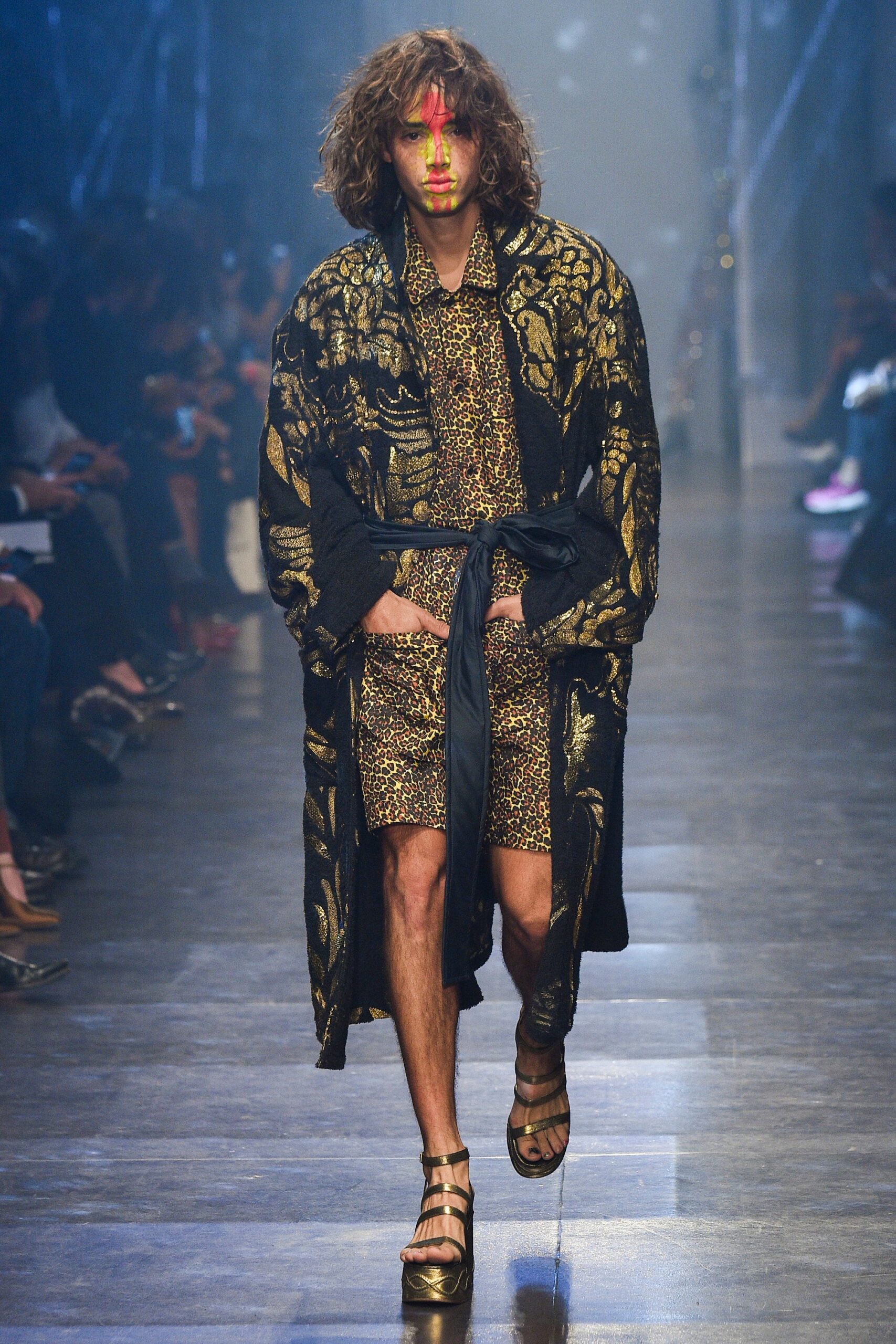 black gold embroidered coat and mini dress