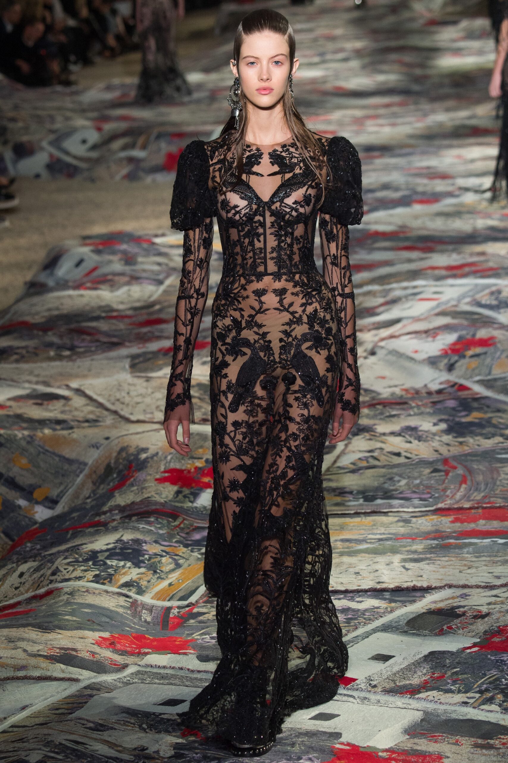 black lace fitted gown