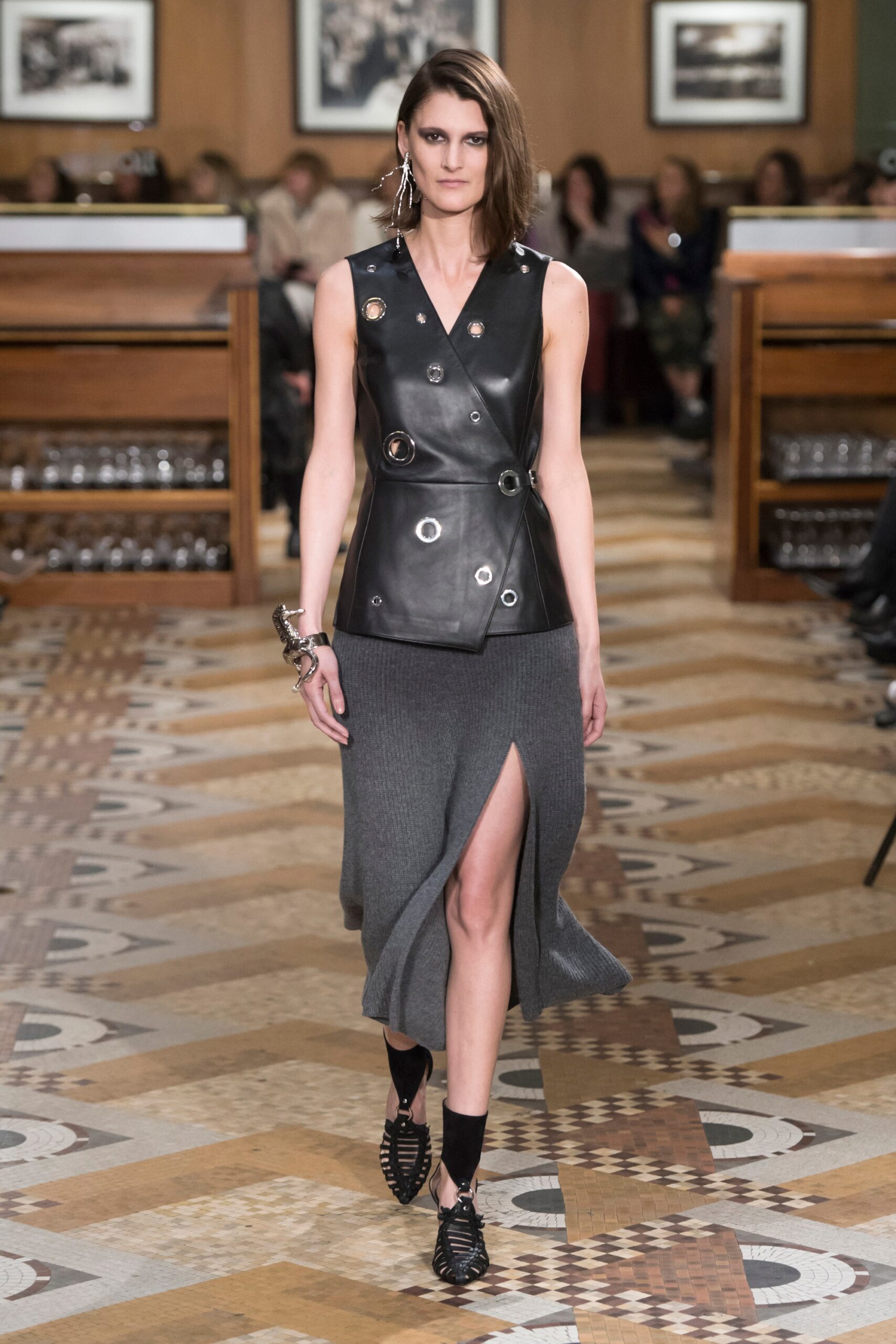 black leather midi dress