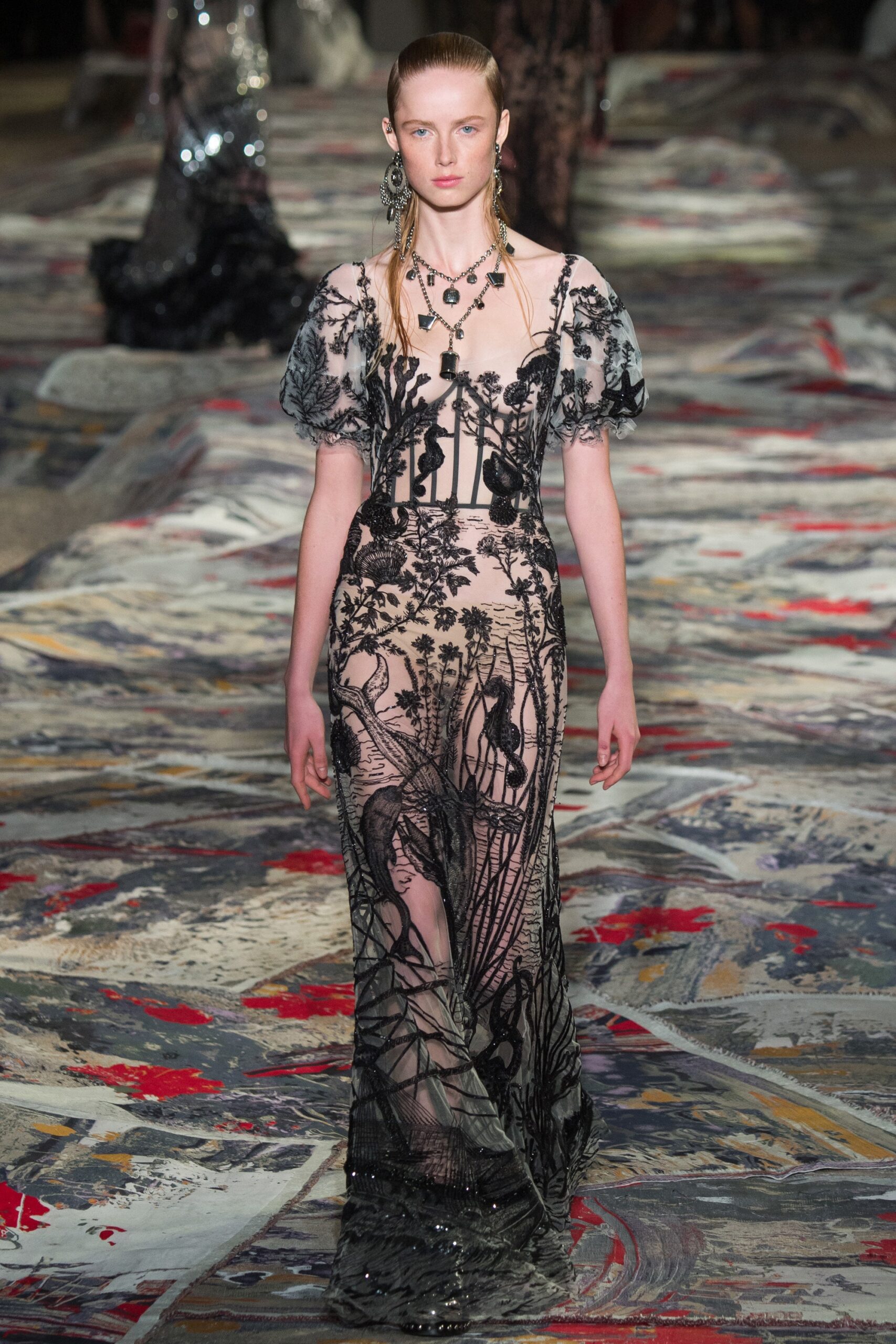 black lace embroidered gown