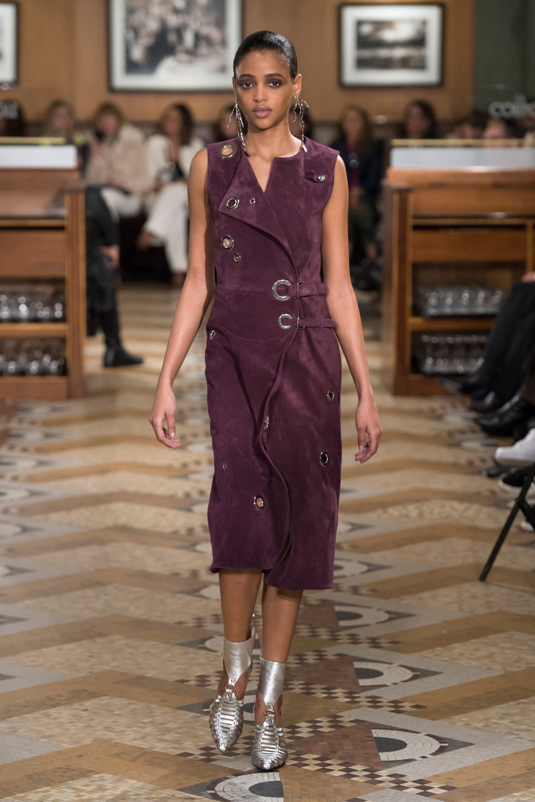 fitted purple suede midi dress