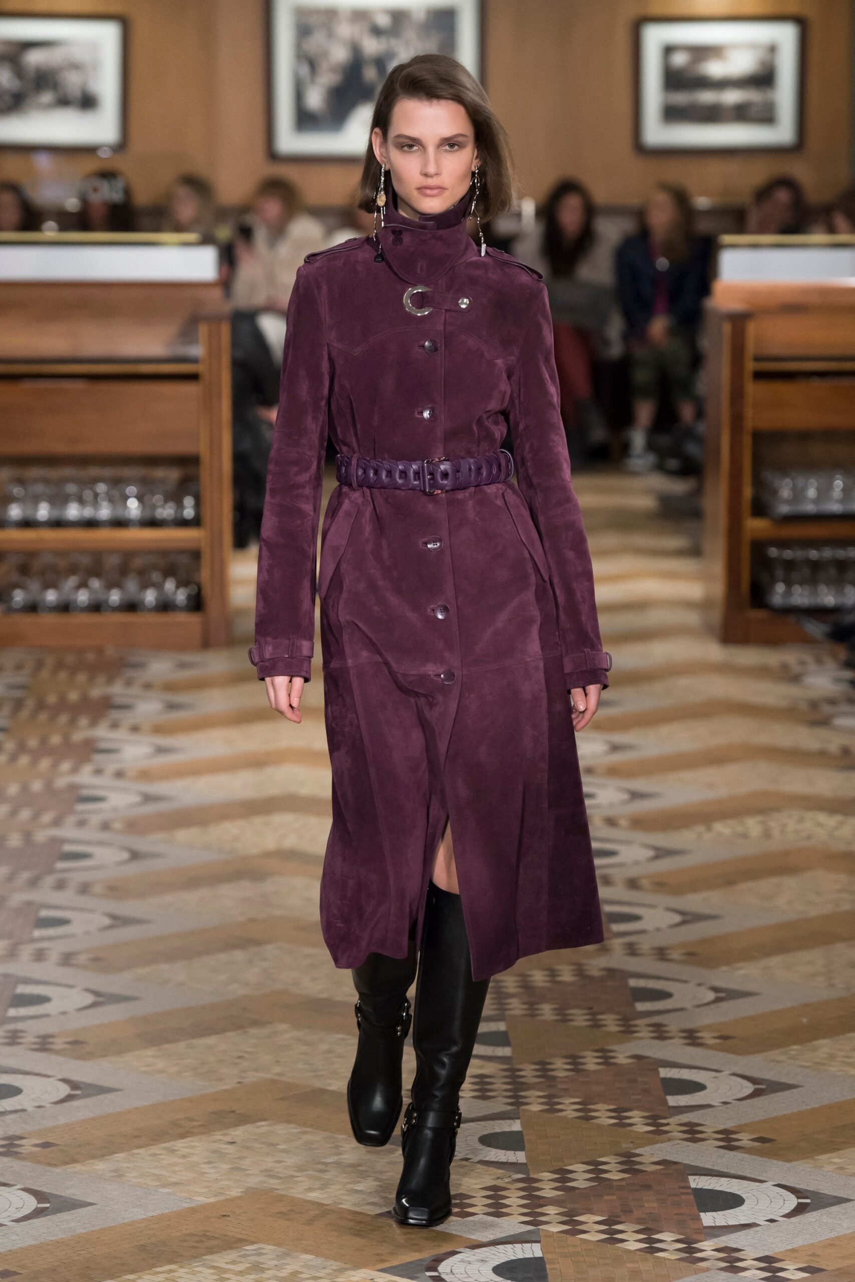 fitted purple suede coat