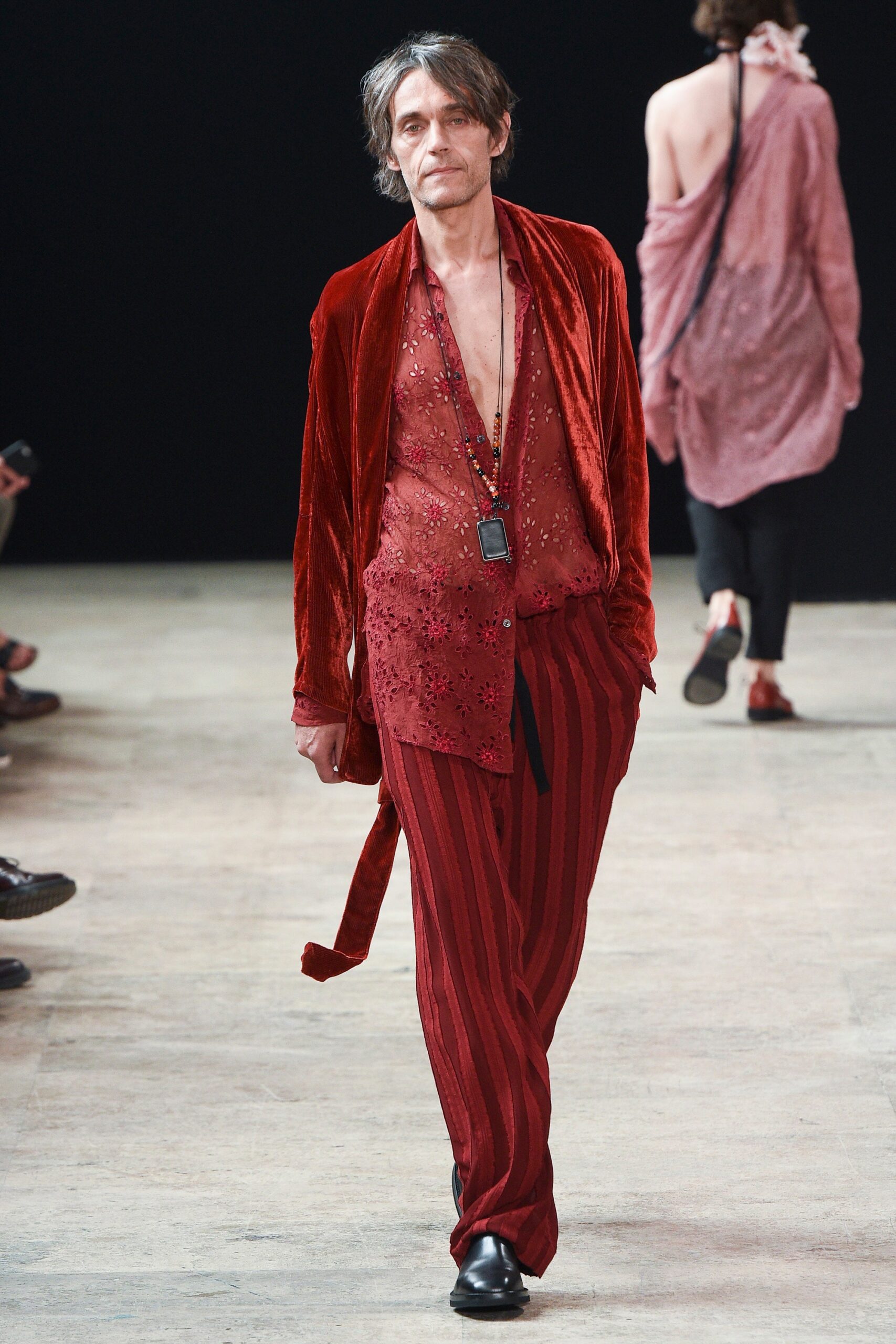 red velvet blazer with embroidered shirt