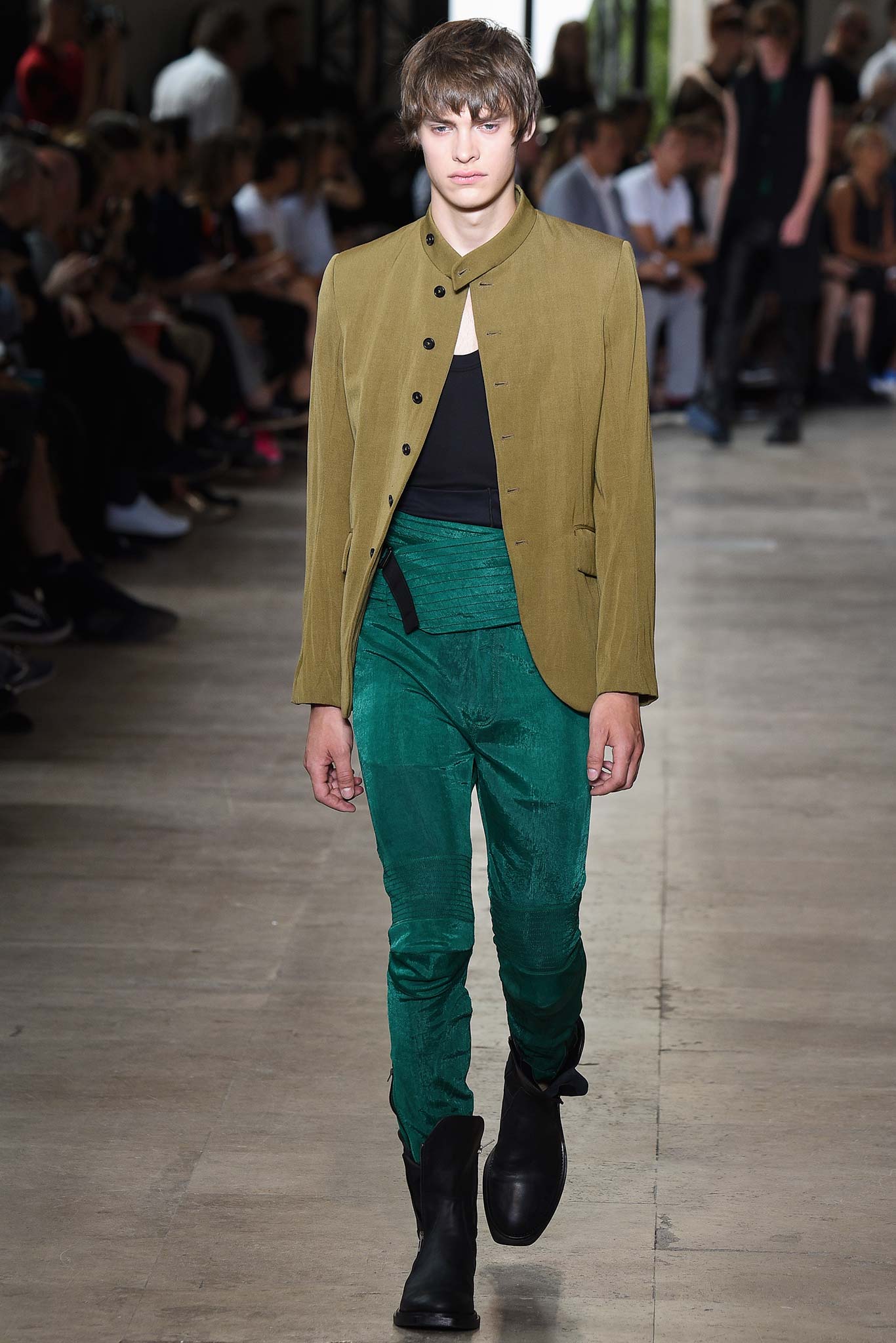 fitted green jacket with slim pants