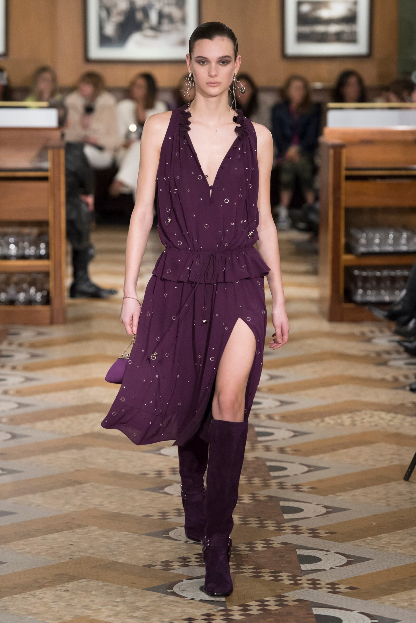 fitted purple silk dress