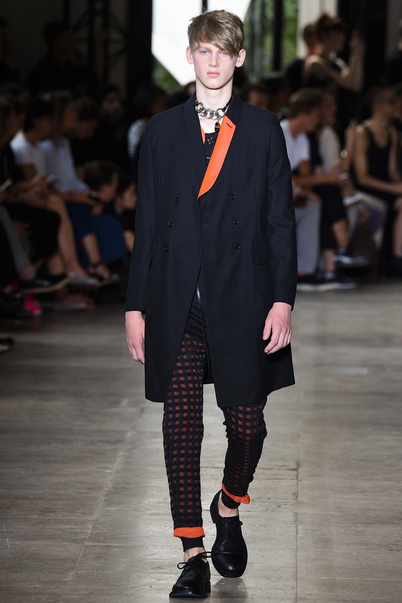 black coat with orange detail