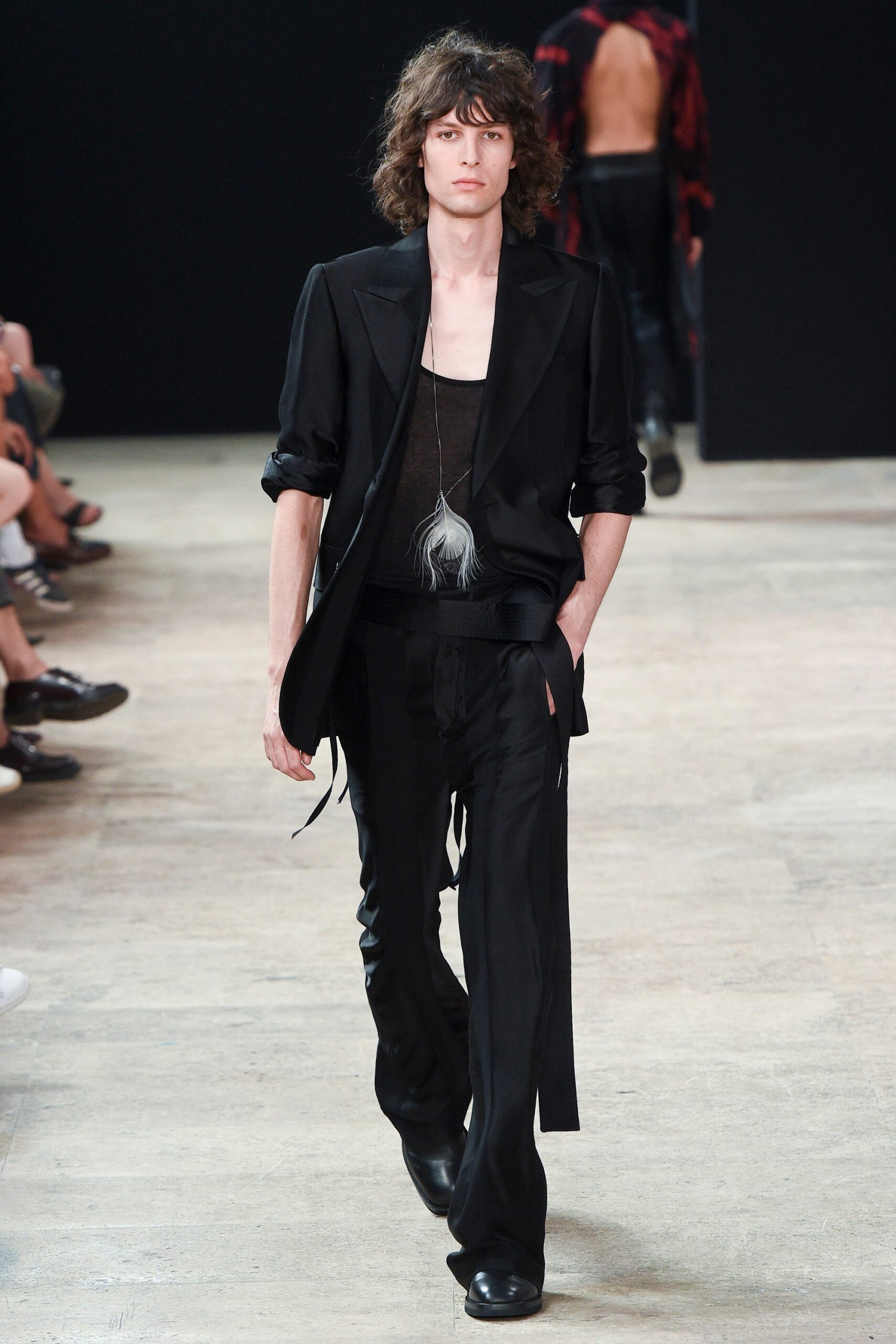 black tailored blazer and tank-top