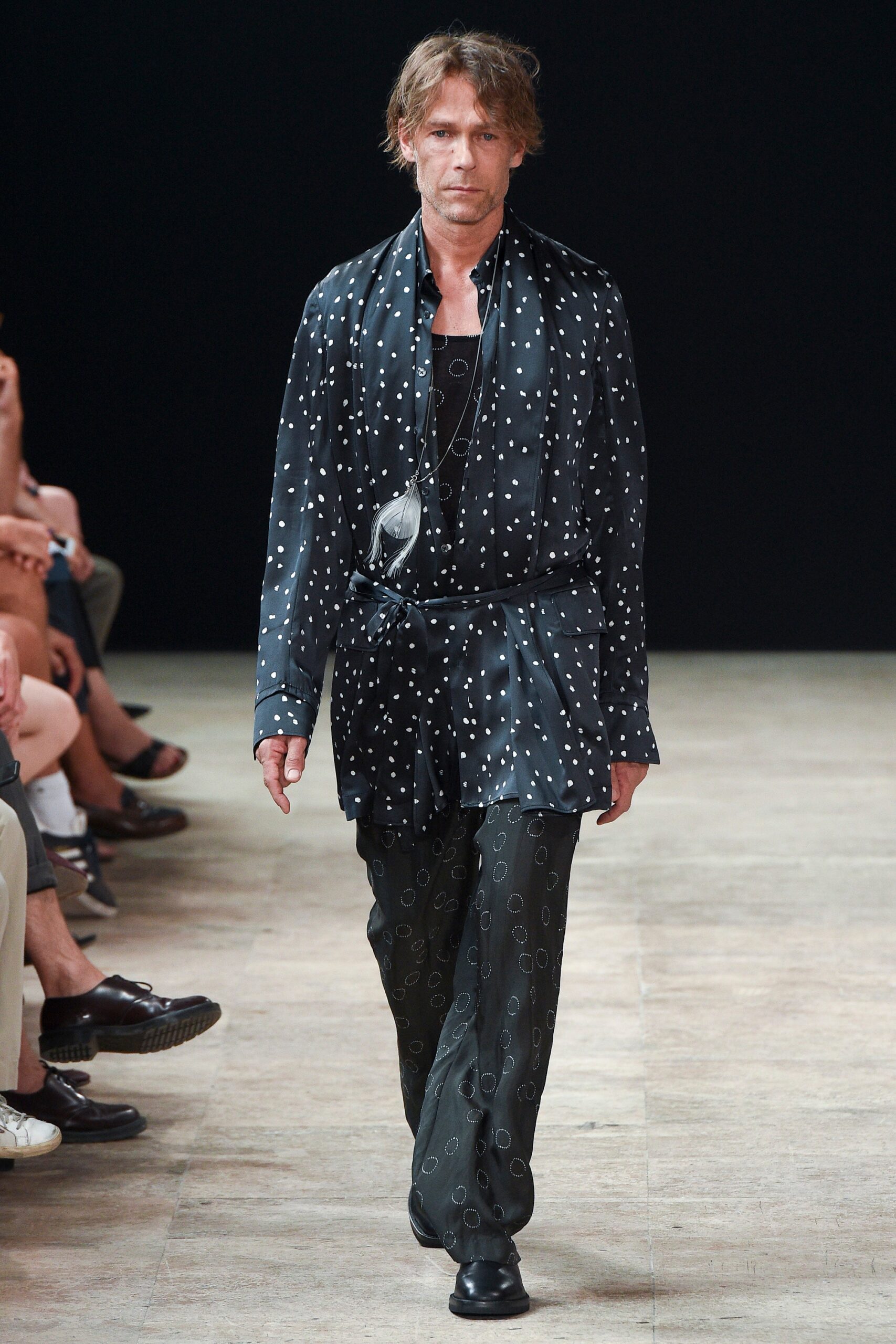 black silk printed shirt and pants