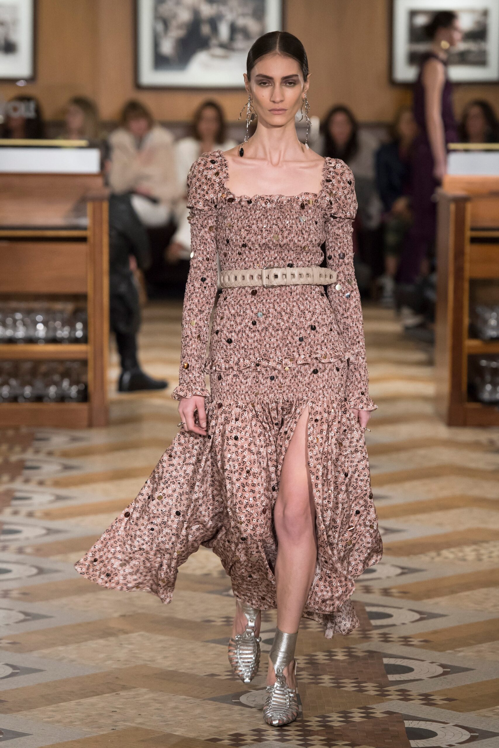 pink brown off-shoulder midi dress