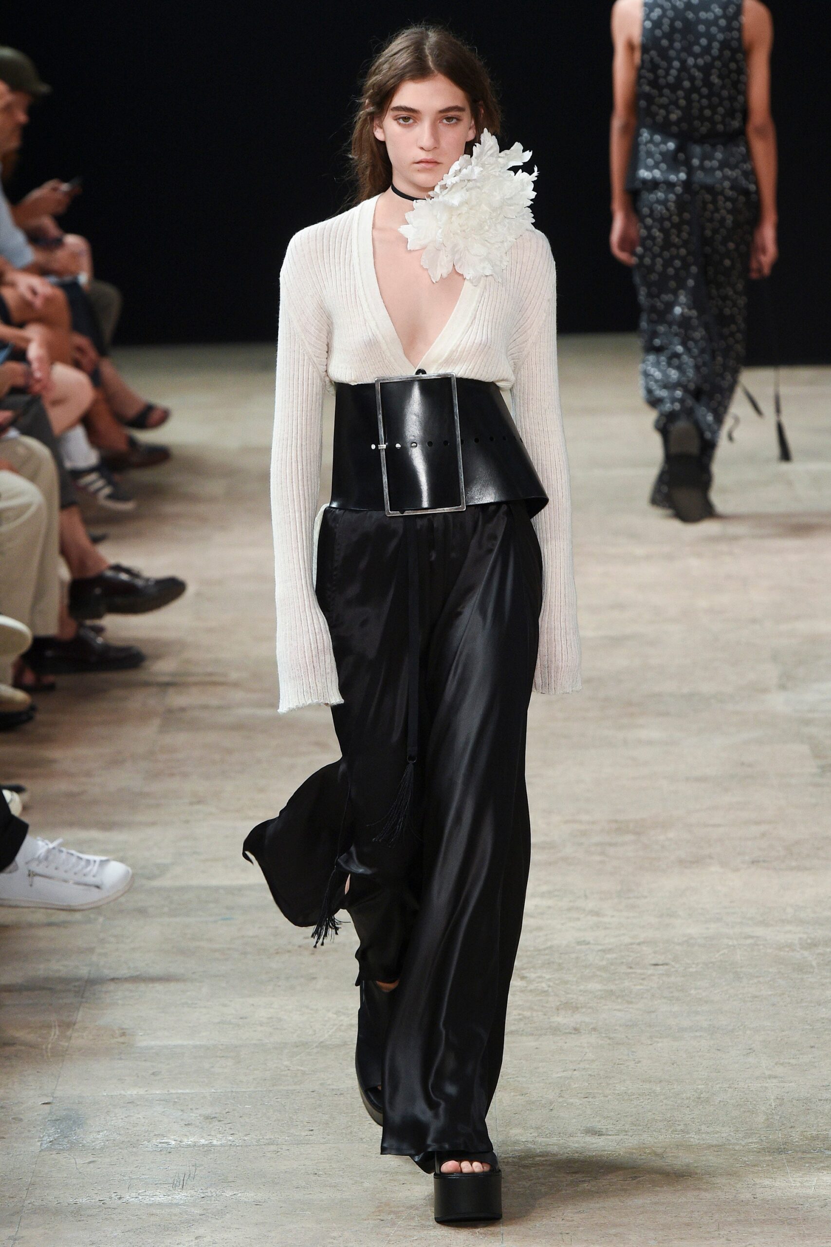 white fitted top with black corset