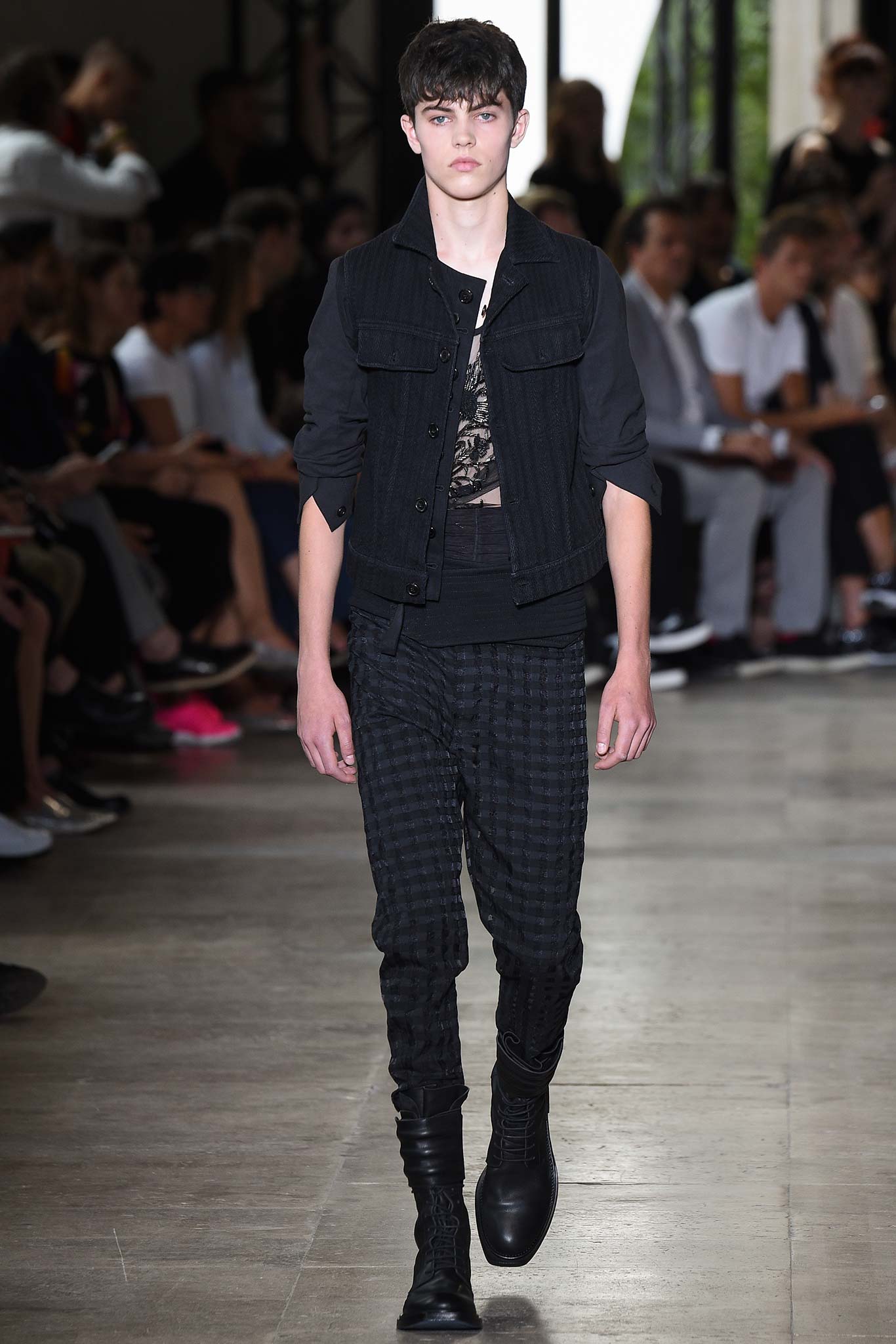 black denim jacket with fitted pants