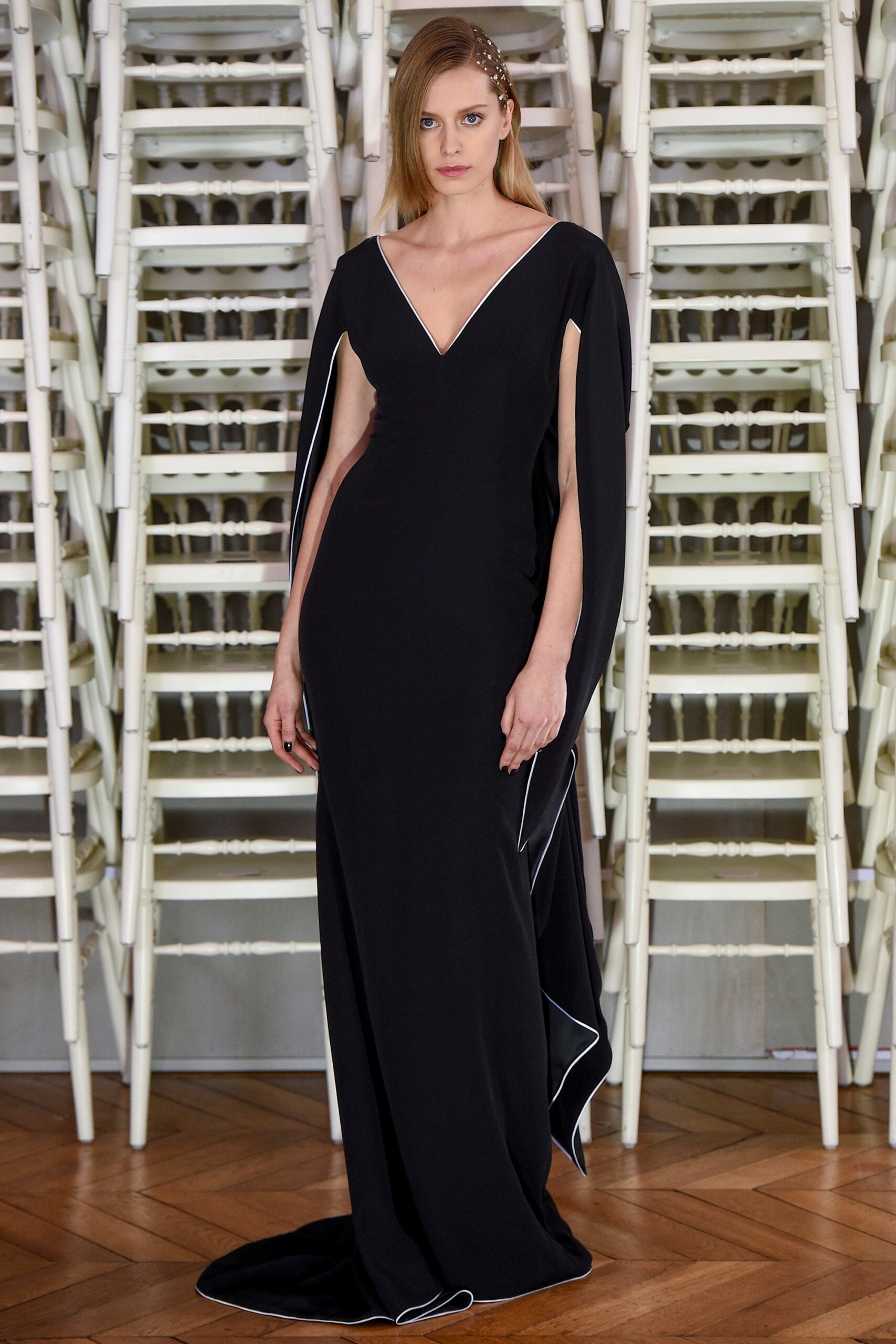 black silk fitted gown