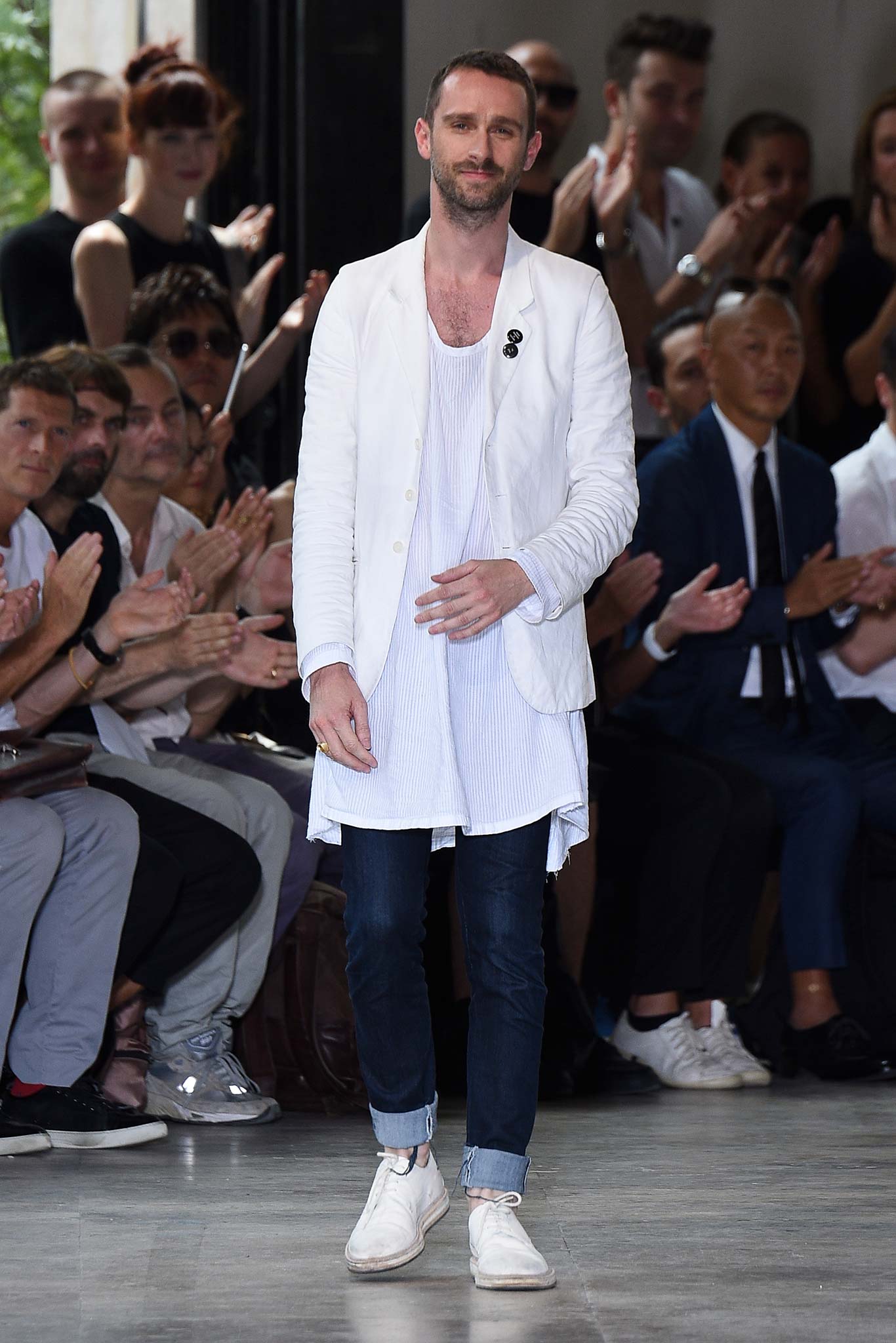 white blazer with blue shirt