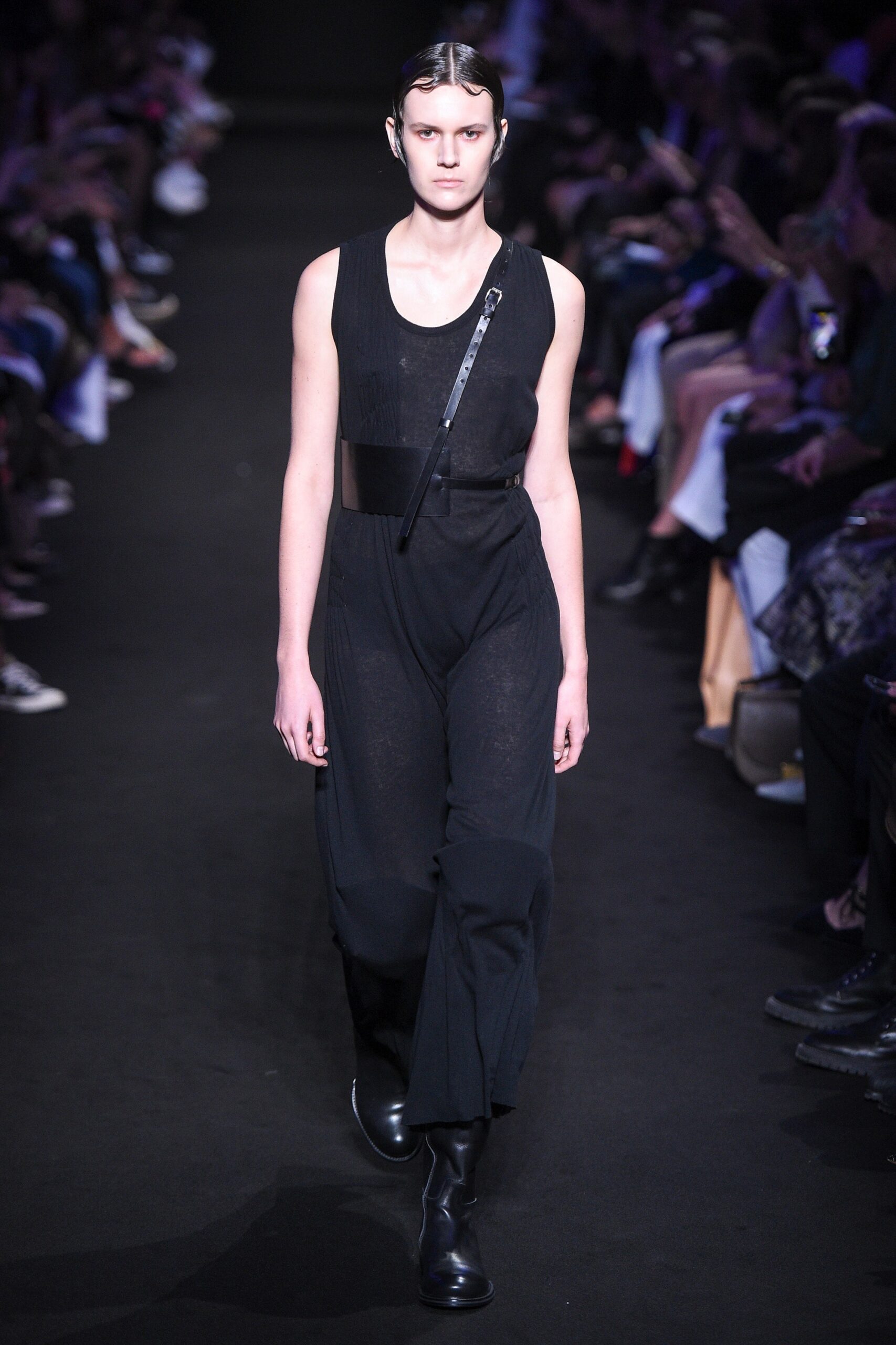 black fitted sleeveless jumpsuit