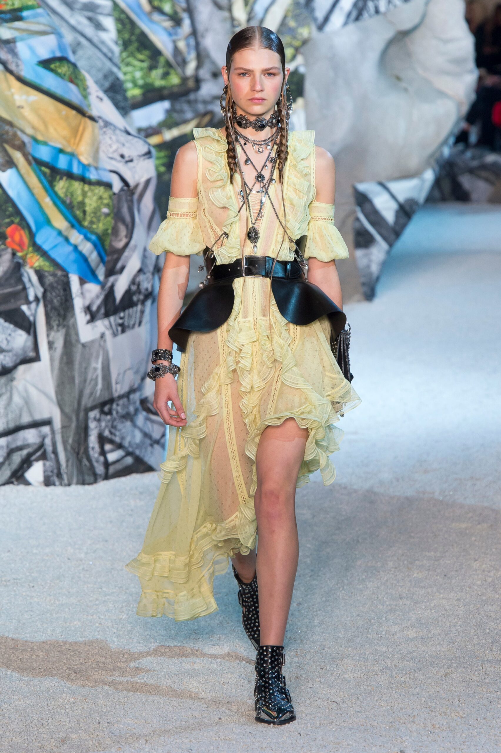 yellow silk ruffled midi dress