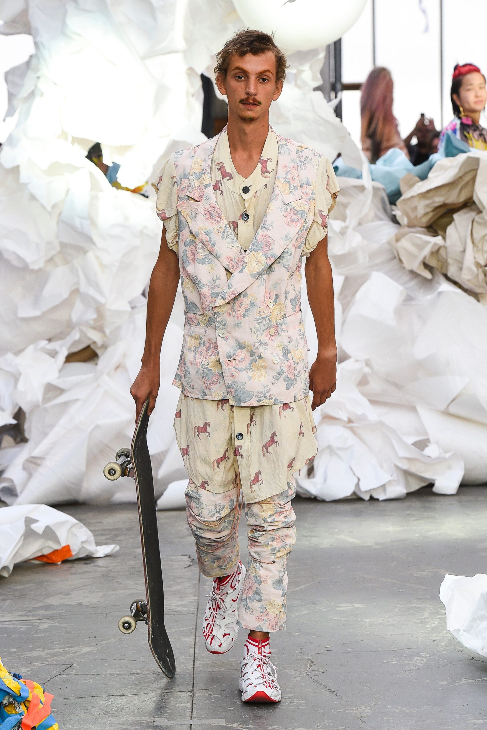 relaxed cream printed suit