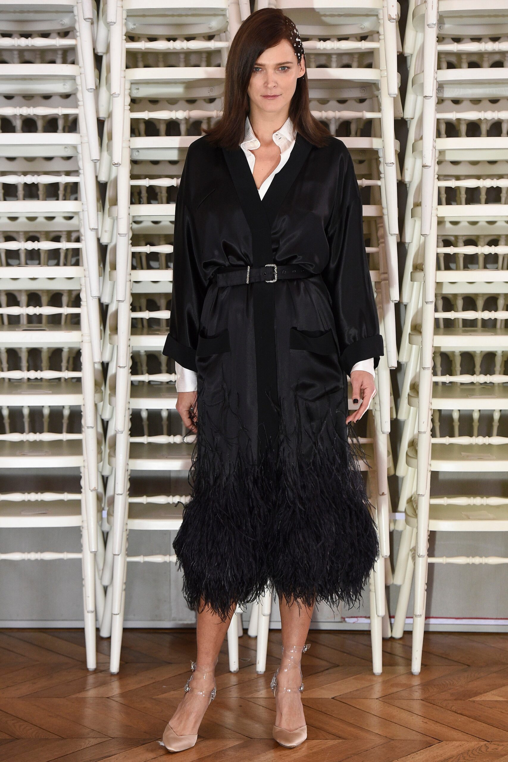 black silk belted midi dress