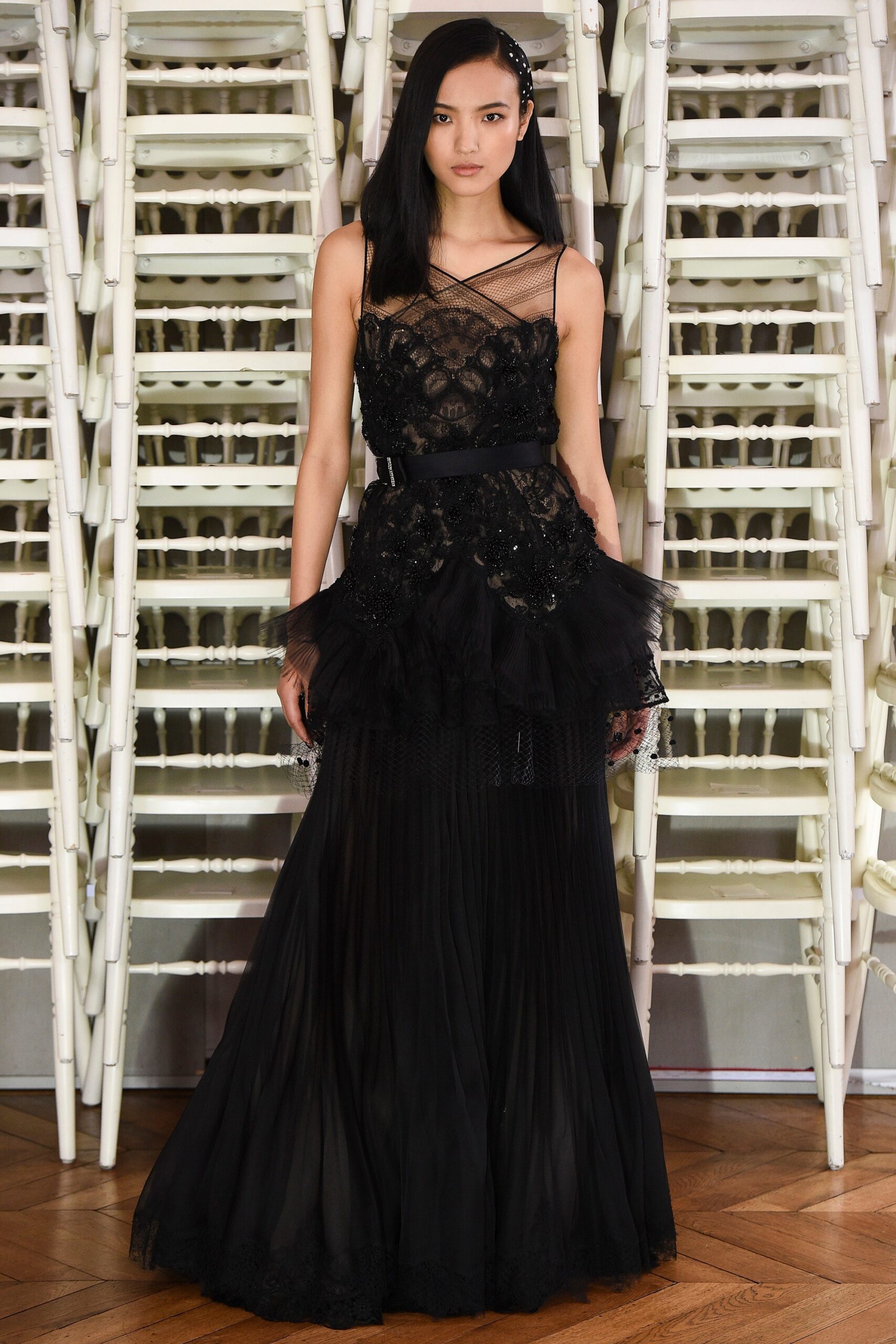 black silk sleeveless gown