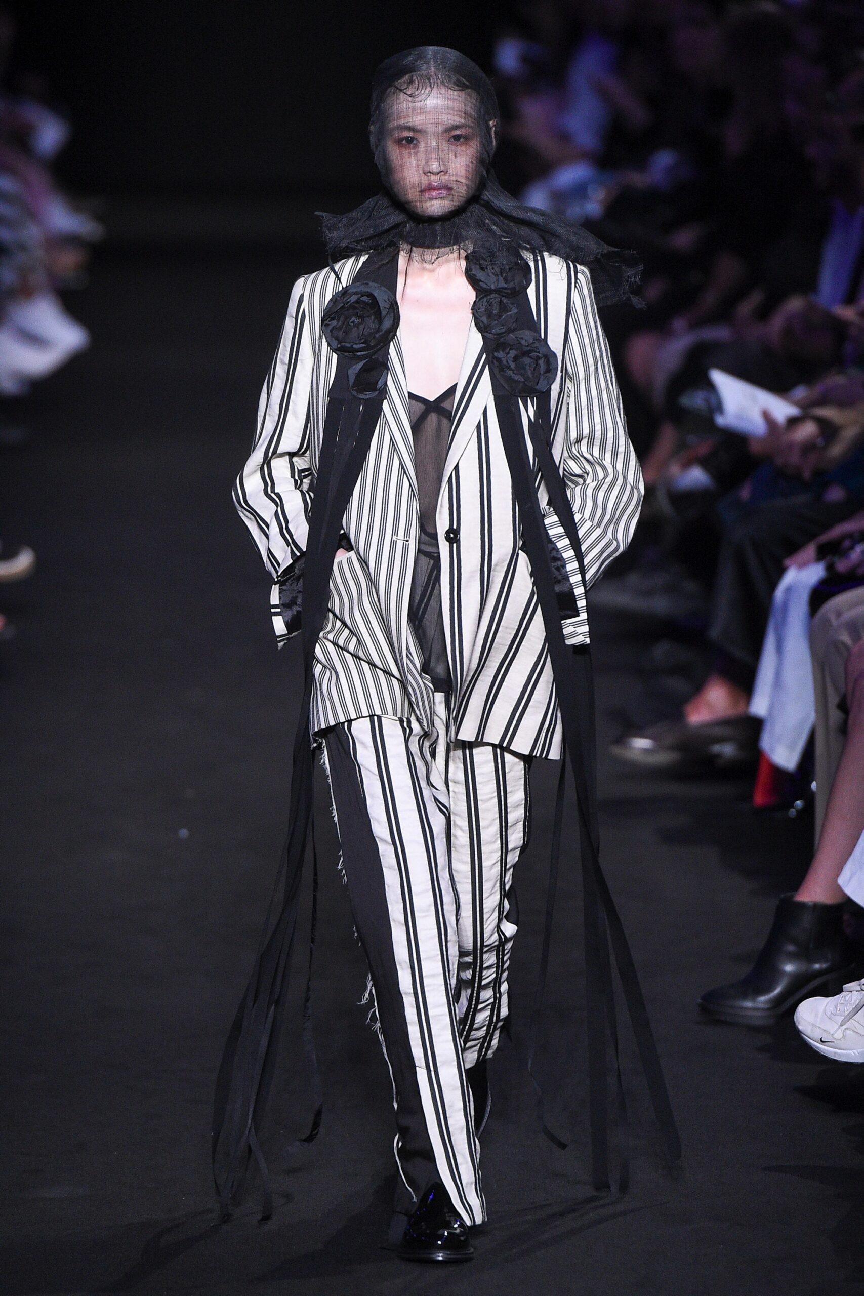 black and white striped suit