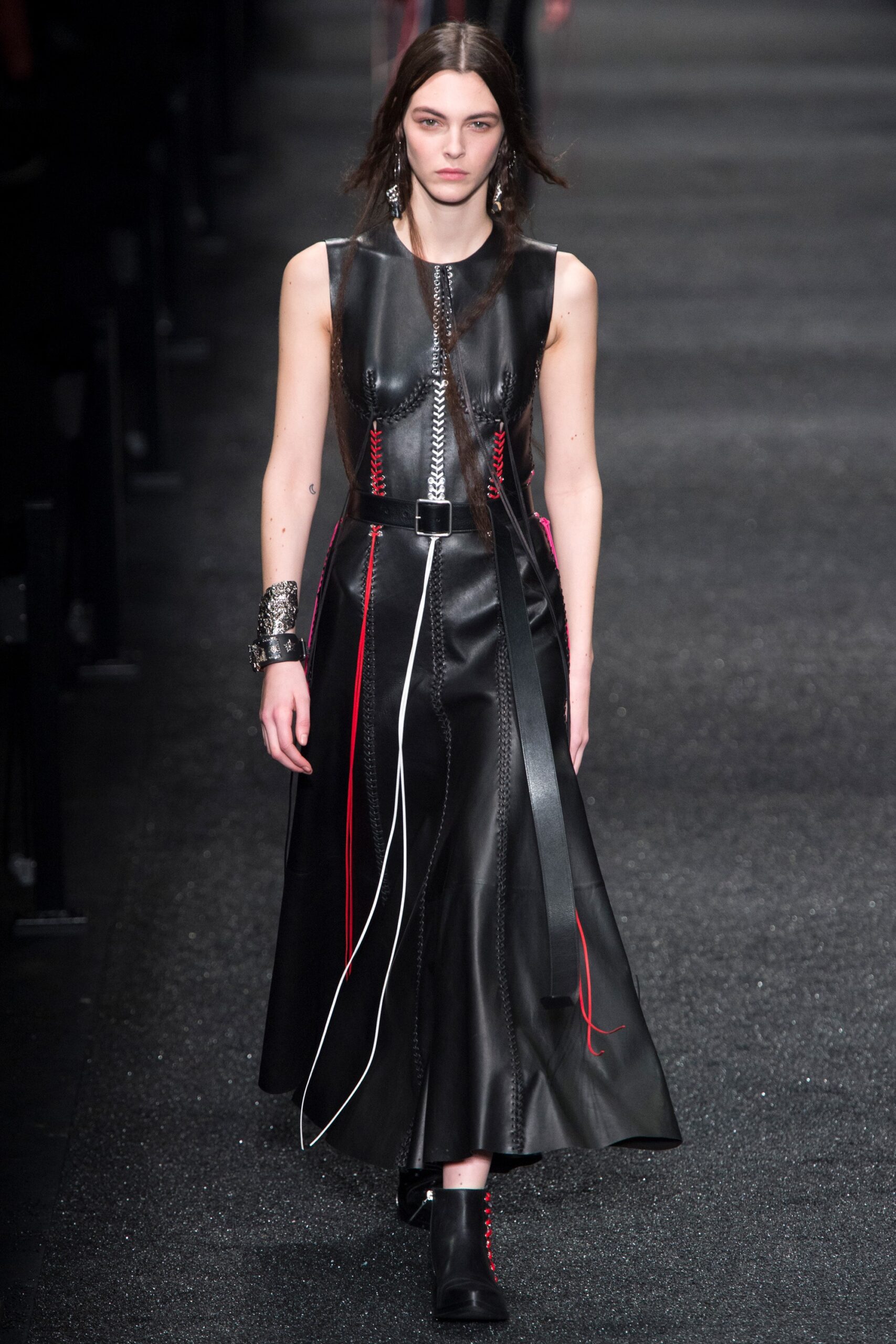 fitted black leather dress