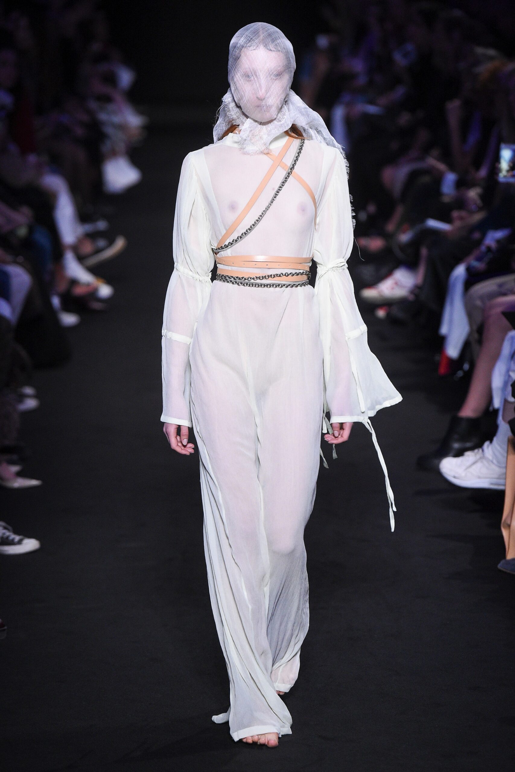white sheer long-sleeve dress