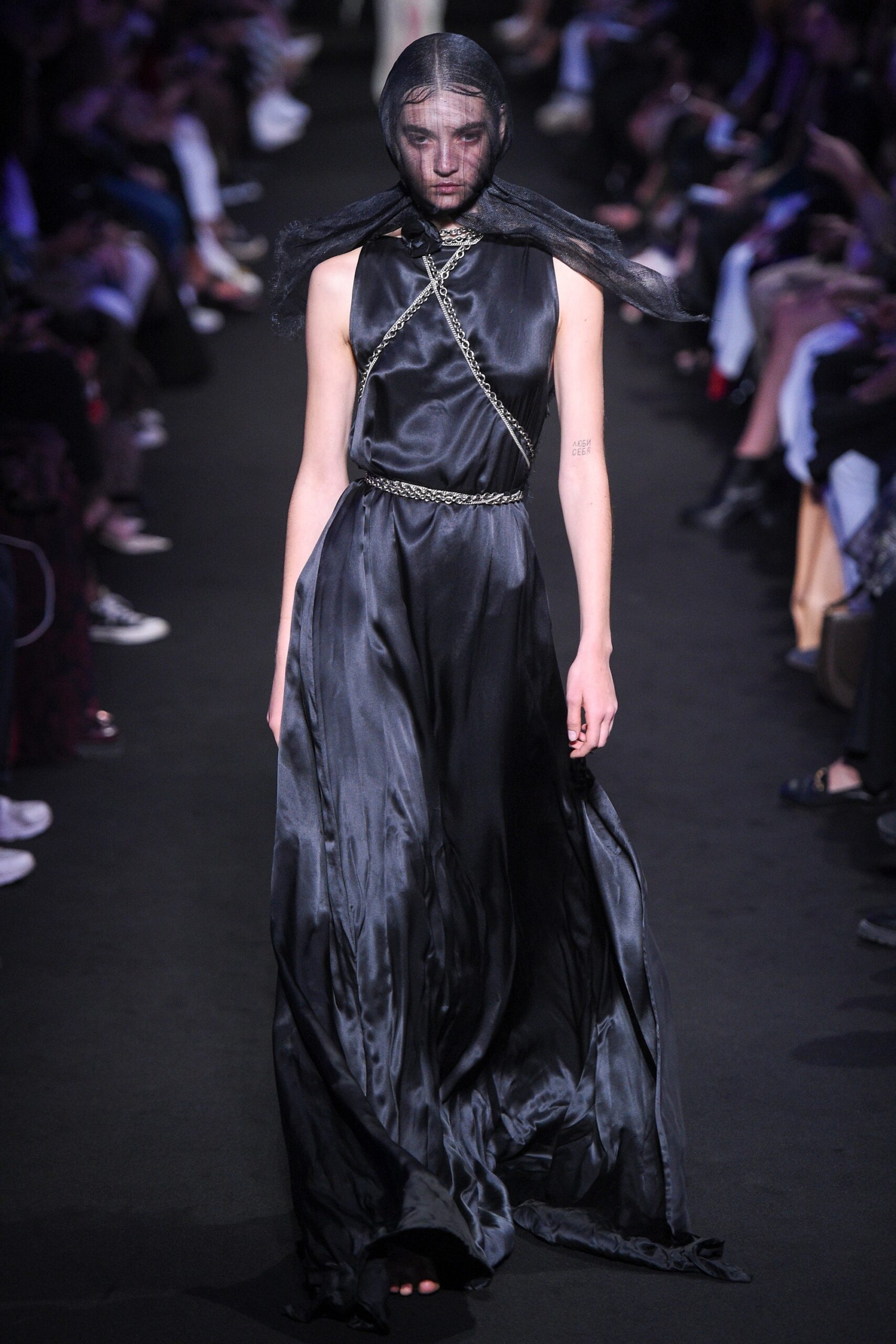black silk sleeveless gown