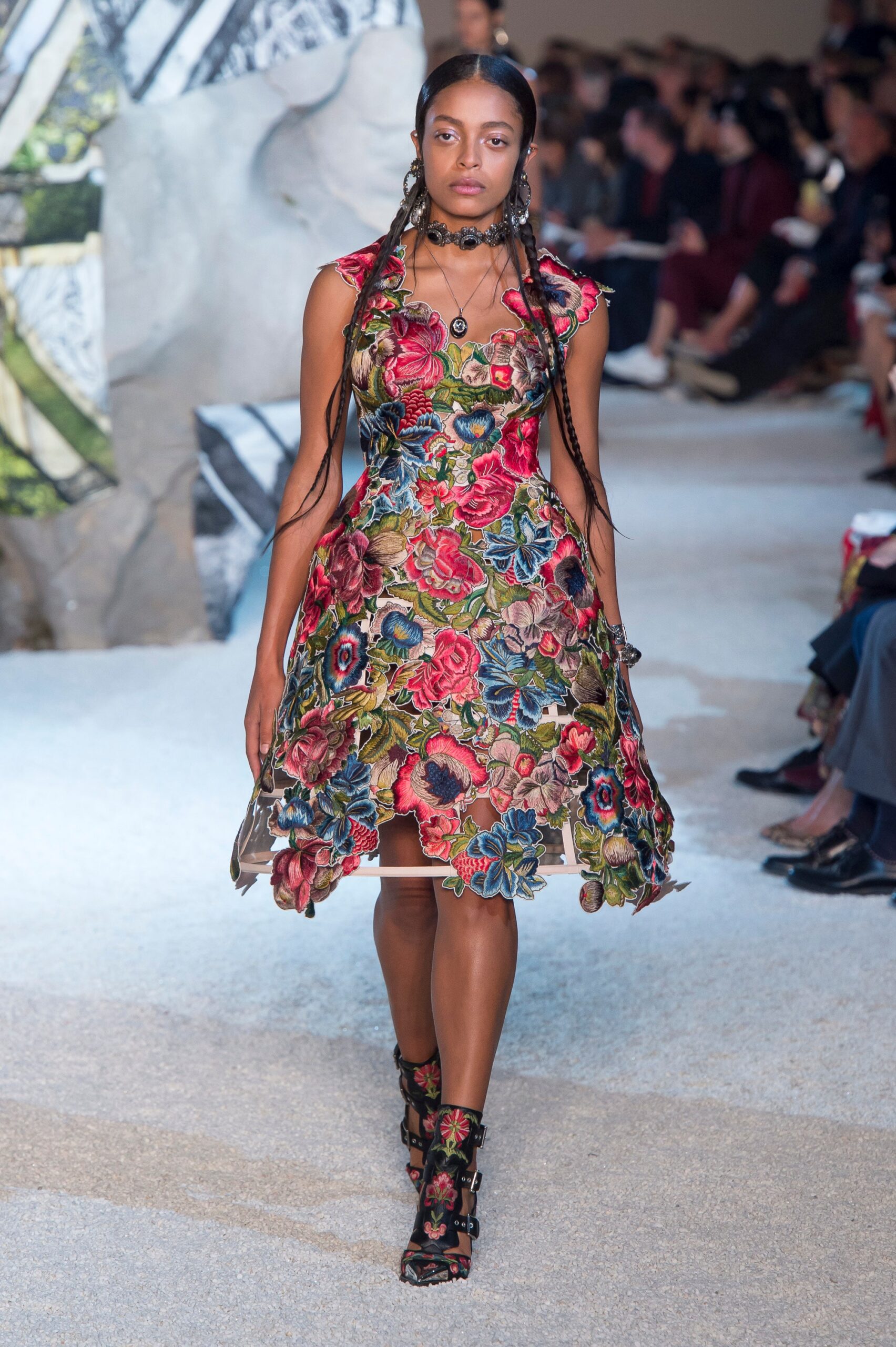 multi-colored embroidered midi dress