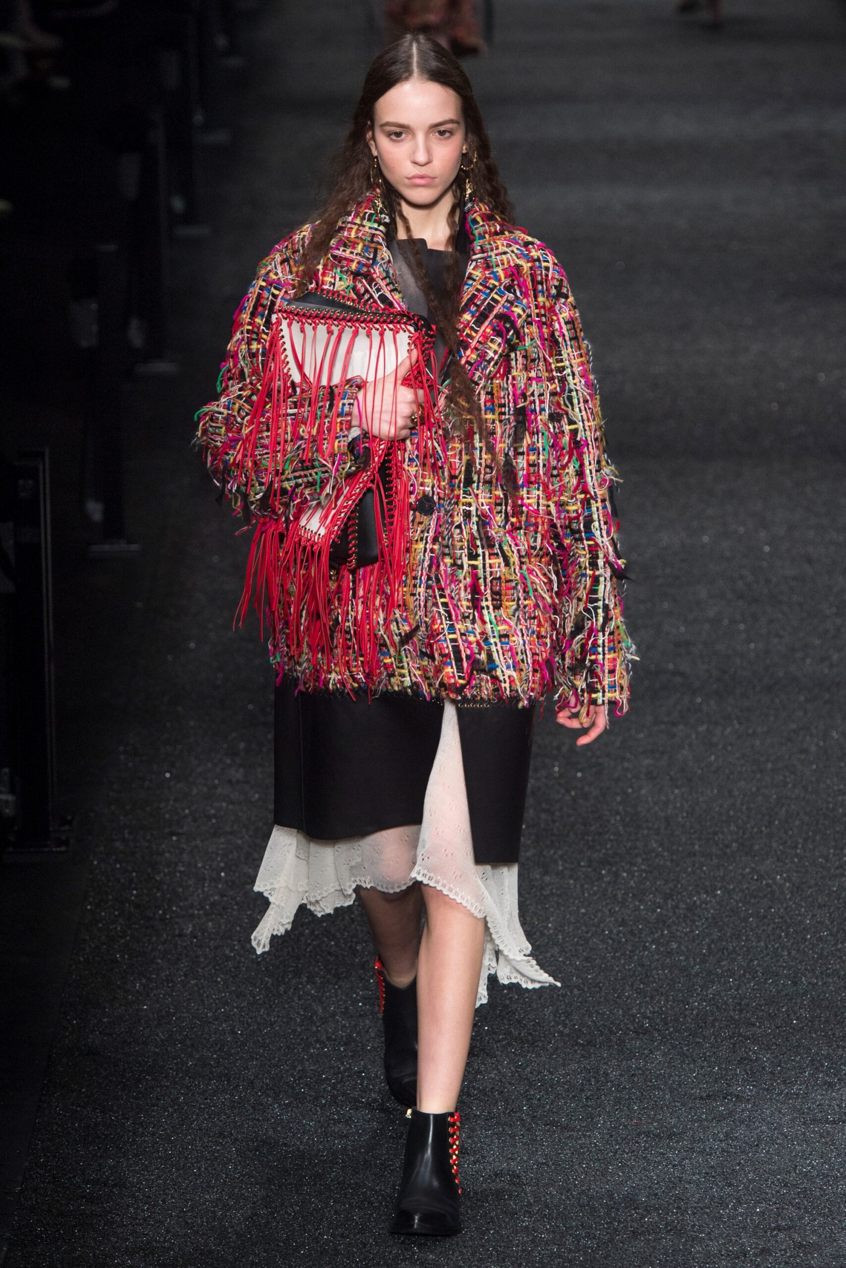 multi cotton long-sleeve oversized fringed jacket