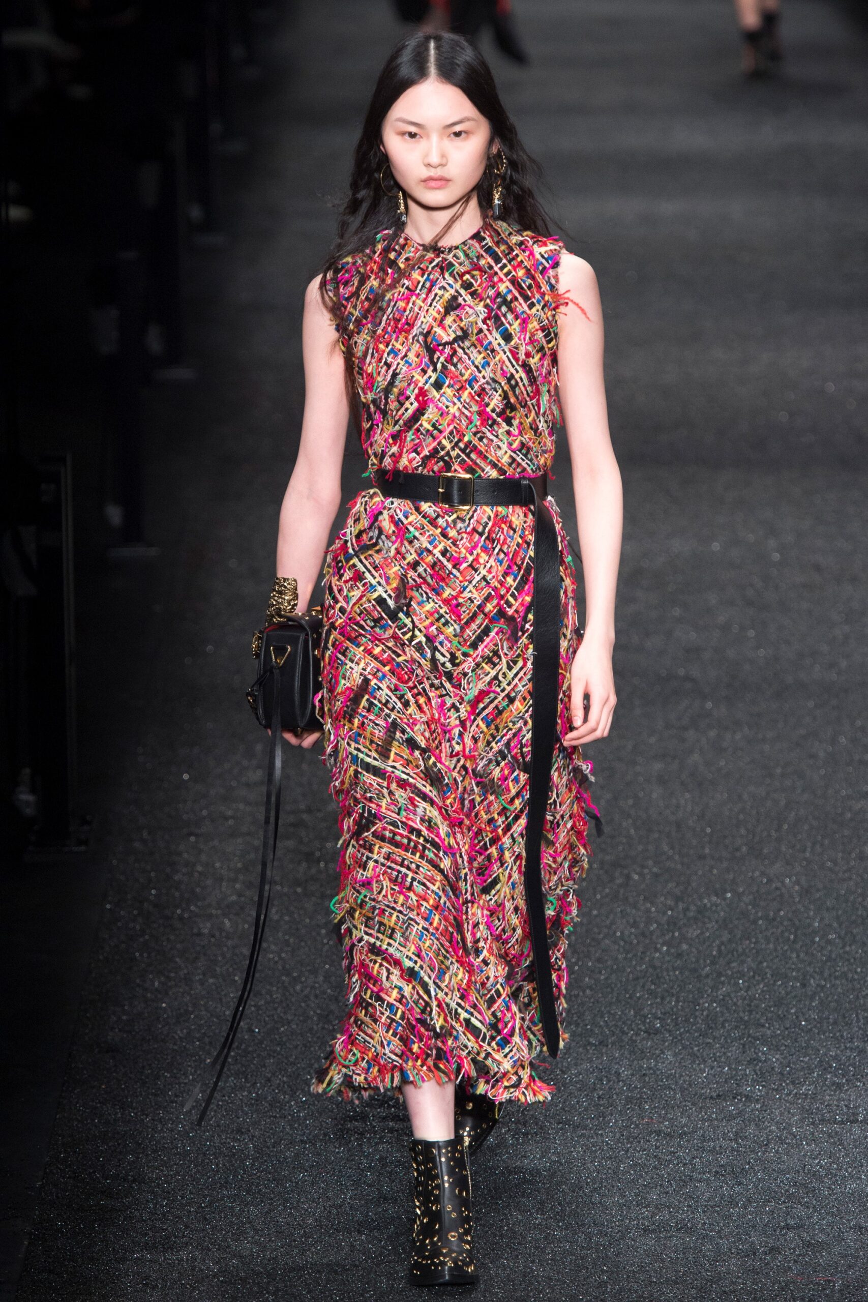 pink multi-colored pleated dress