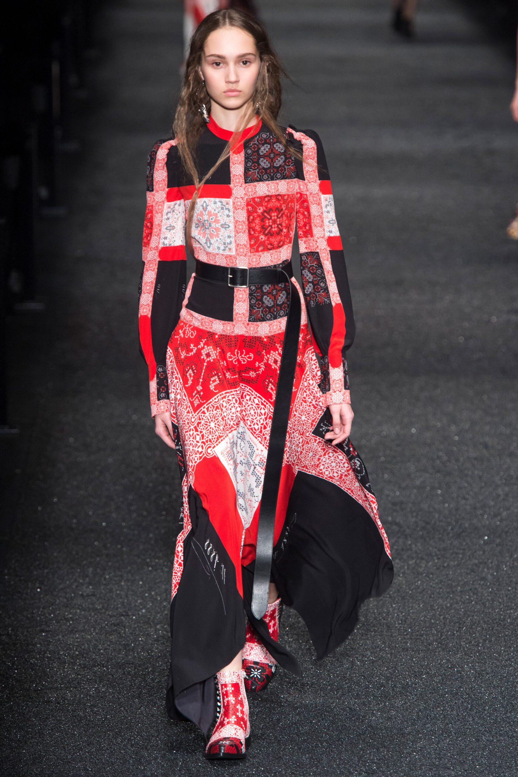 red printed maxi dress
