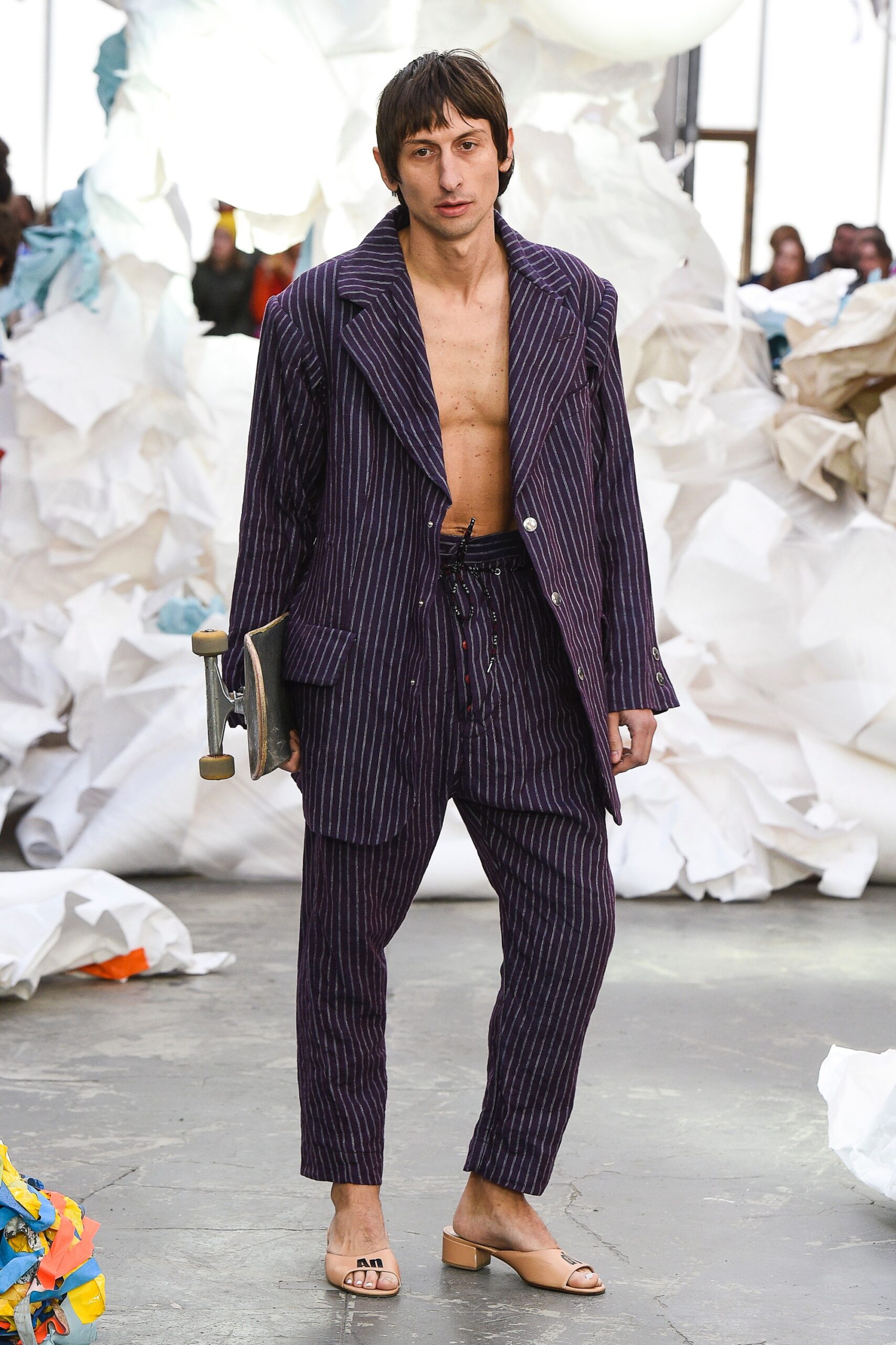 purple striped tailored suit