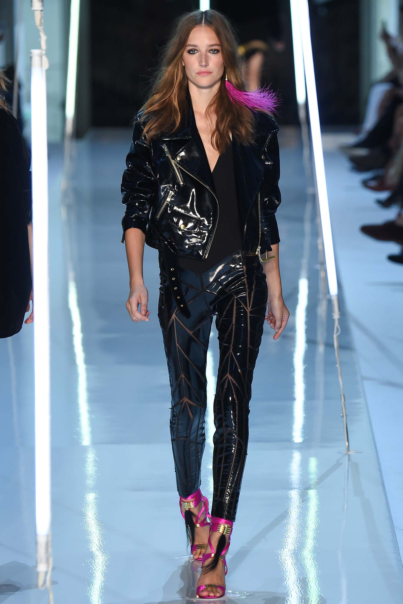 black vinyl fitted jacket and pants