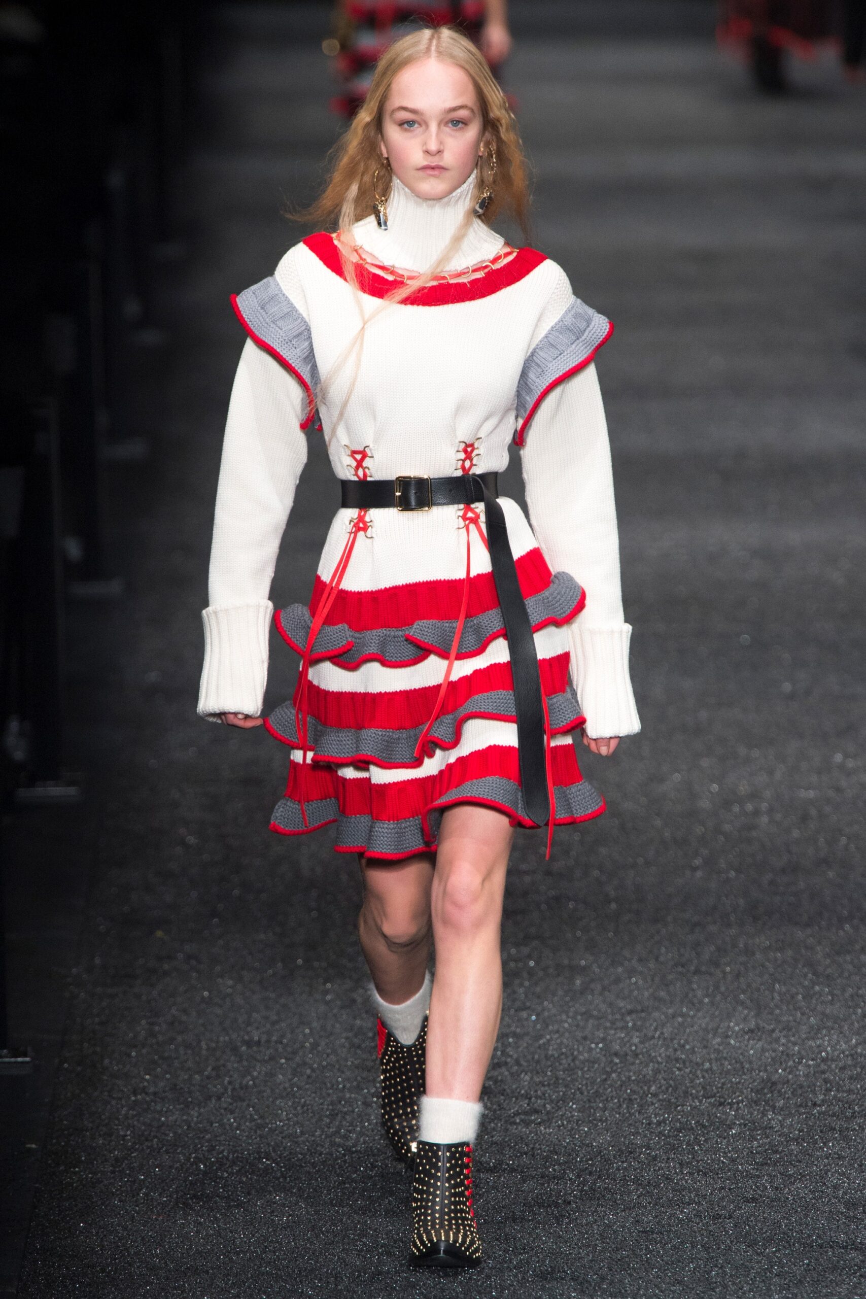 white and red ruffled mini dress