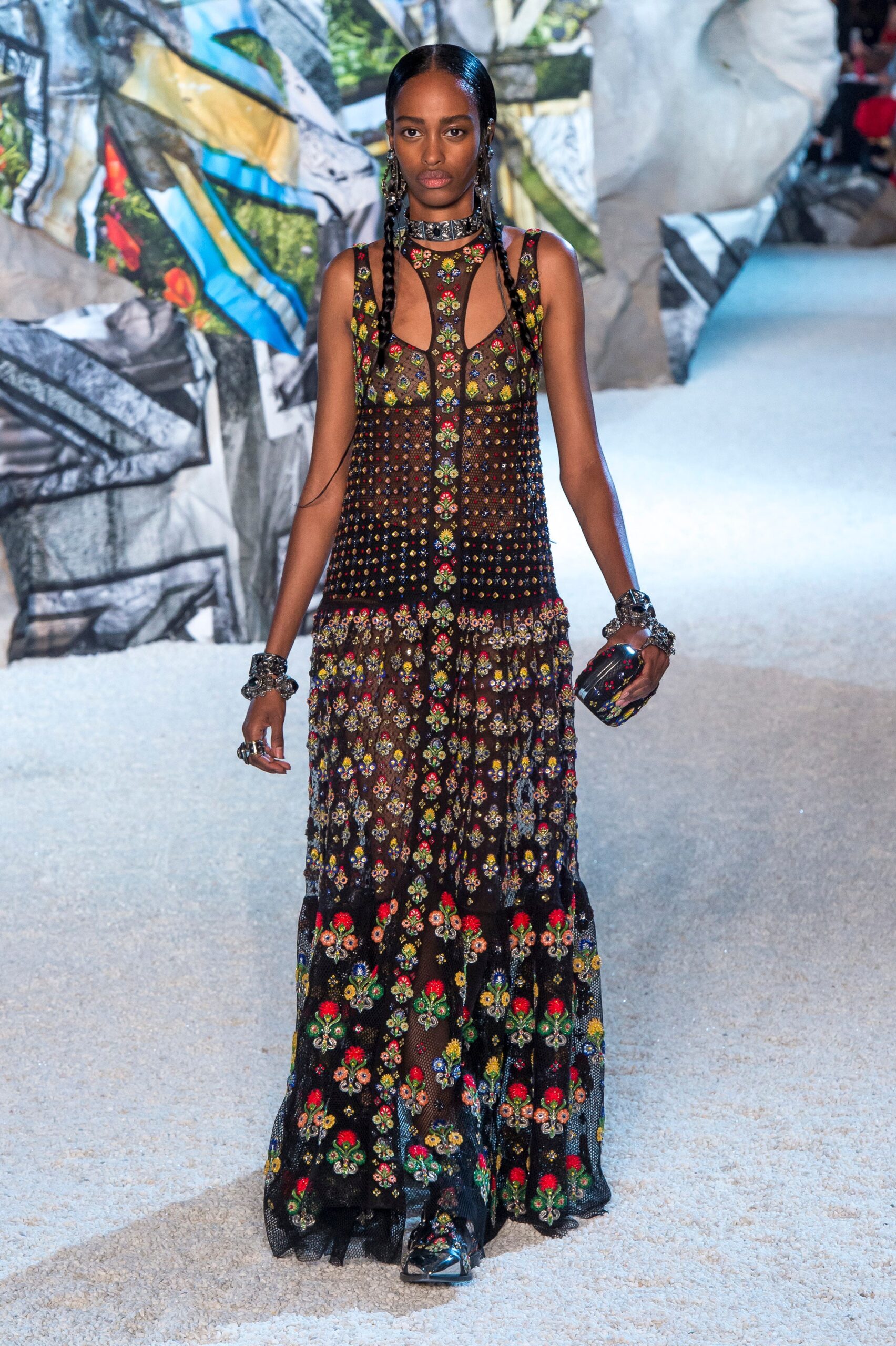 black lace embroidered gown