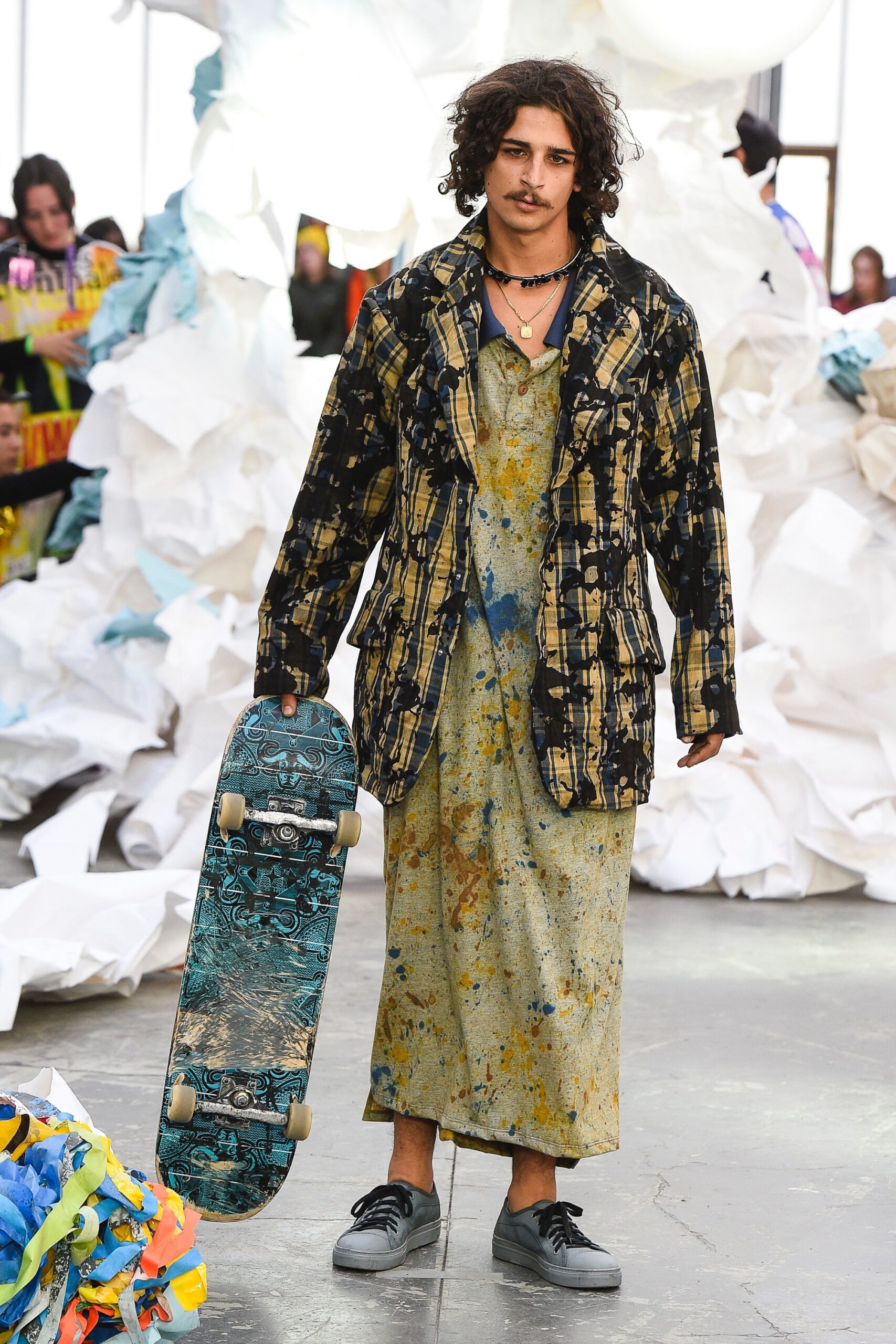 relaxed printed jacket and midi dress