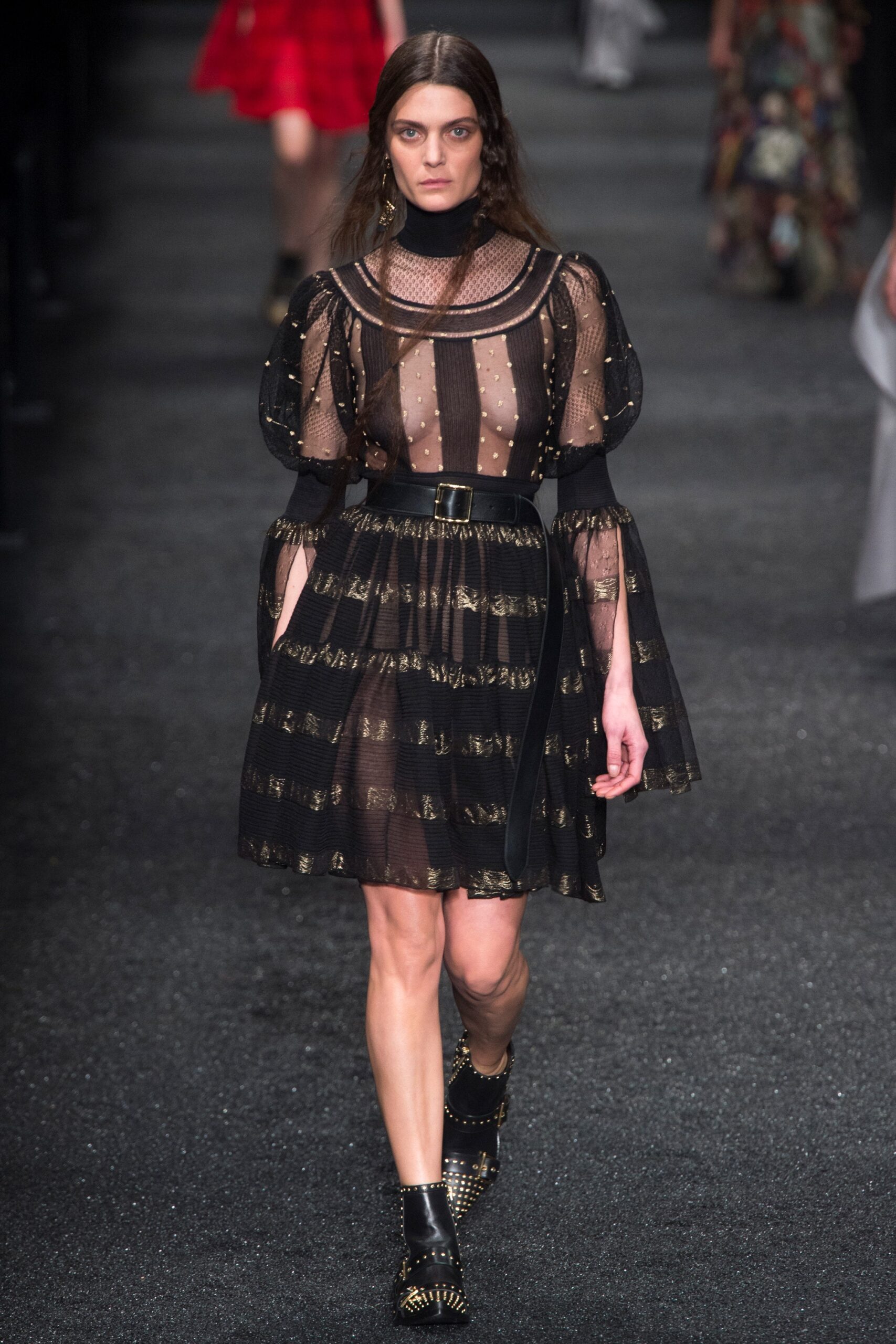 black sheer pleated mini dress